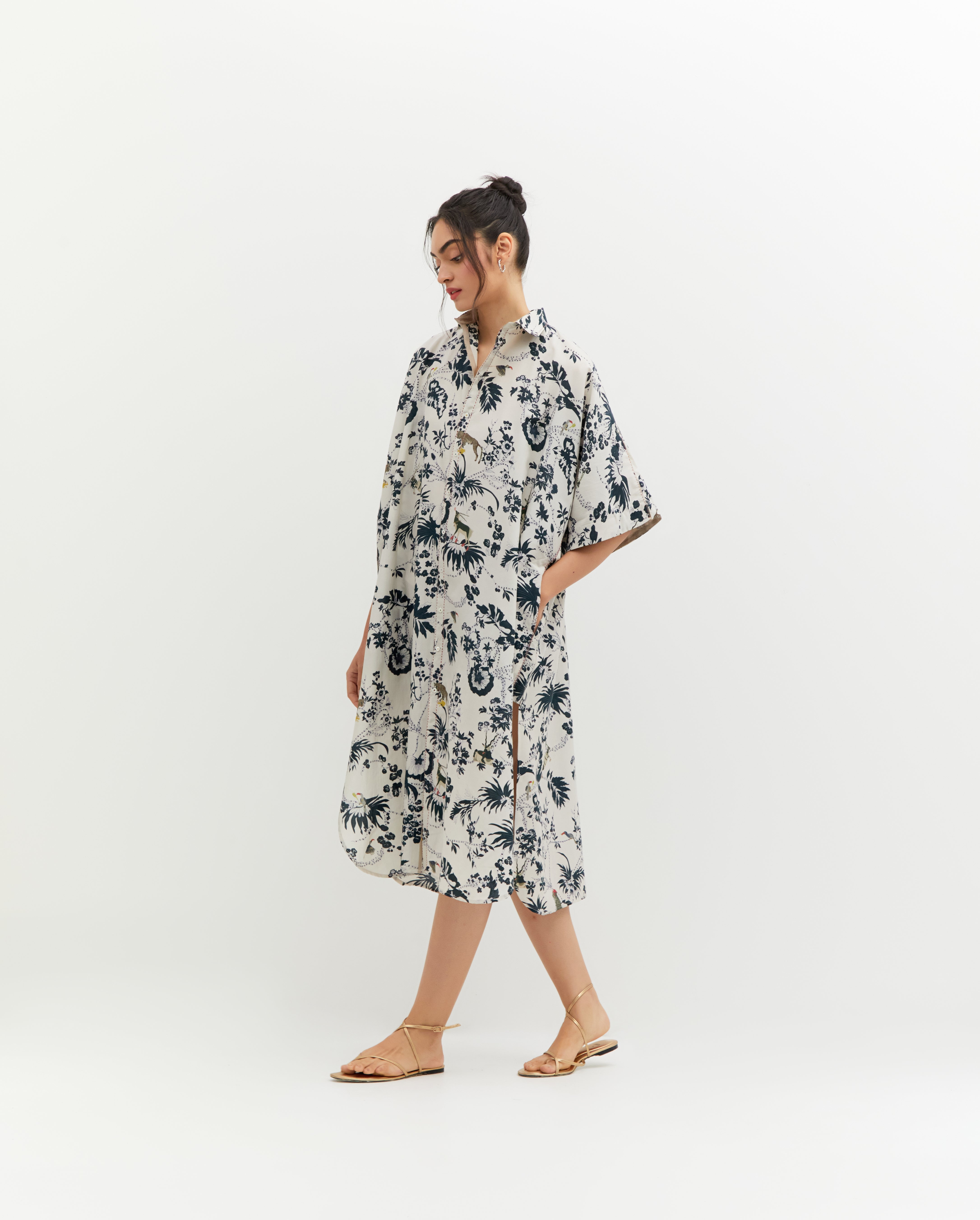 SD Rainforest Haseena Dress - Cotton Silk Blend Black & White Floral Print - Perfect for Boho Chic Outfits, Beach Vacations & Summer Festivals