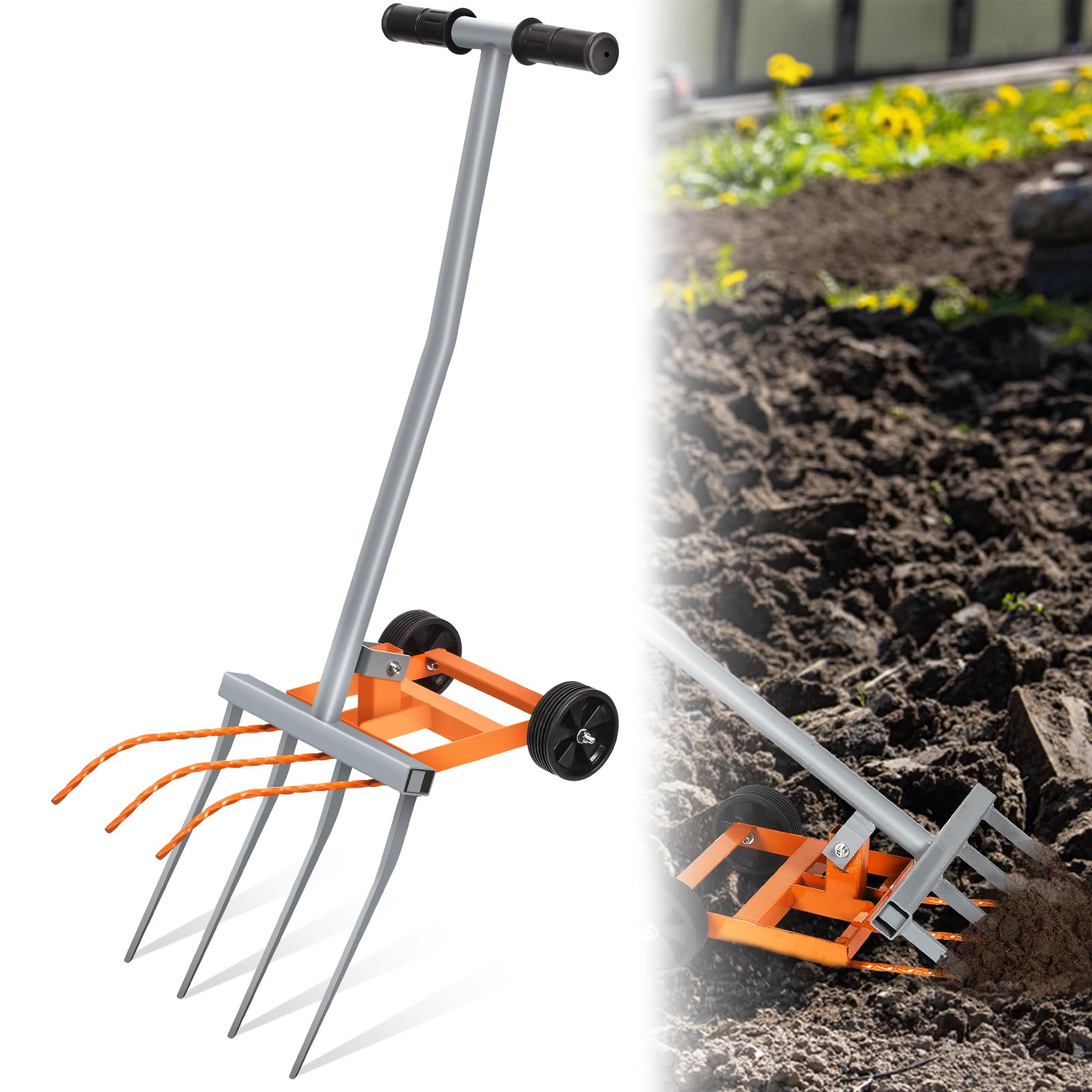 7-Tine Broadfork Tool - Heavy Duty Manual Cultivator & Soil Tiller for Gardening, Farming & Landscaping | 2-in-1 Digging & Crushing Pitchfork for Efficient Soil Aeration & Weed Removal | Perfect for Vegetable Gardens, Flower Beds & Compost Turning