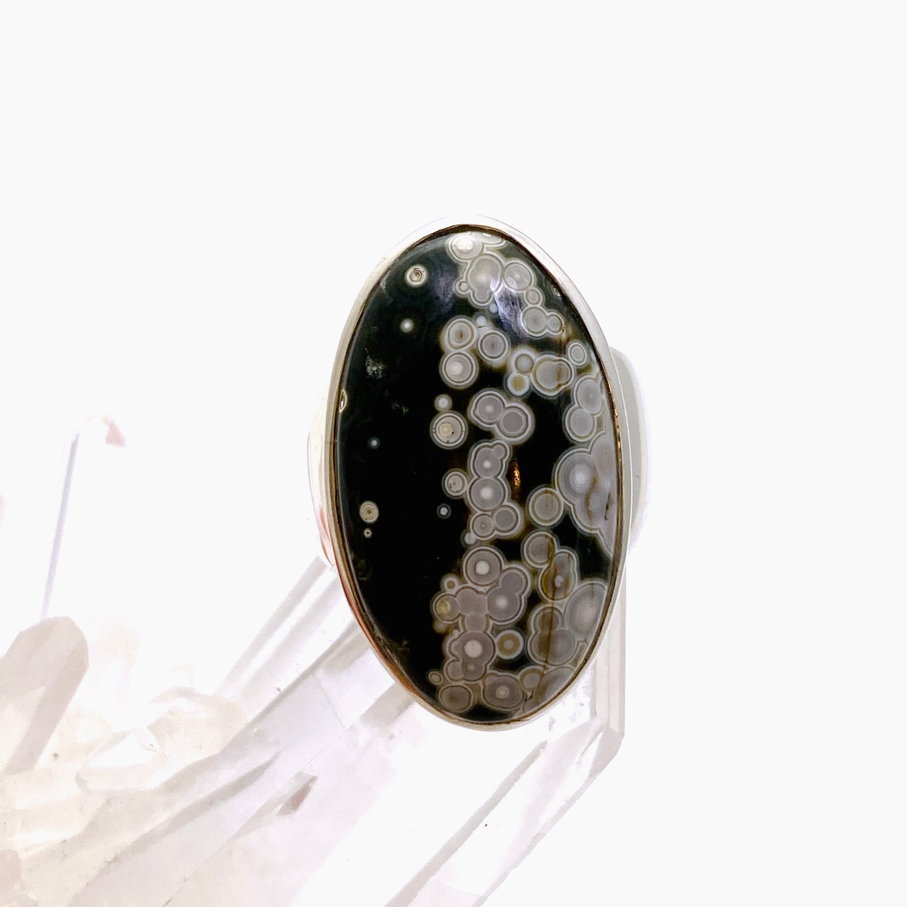 Ocean Jasper Oval Cabochon Ring Size 7.5 - Natural Stone Jewelry for Women, Handmade Sterling Silver Boho Ring - Perfect for Gift, Wedding, or Everyday Wear