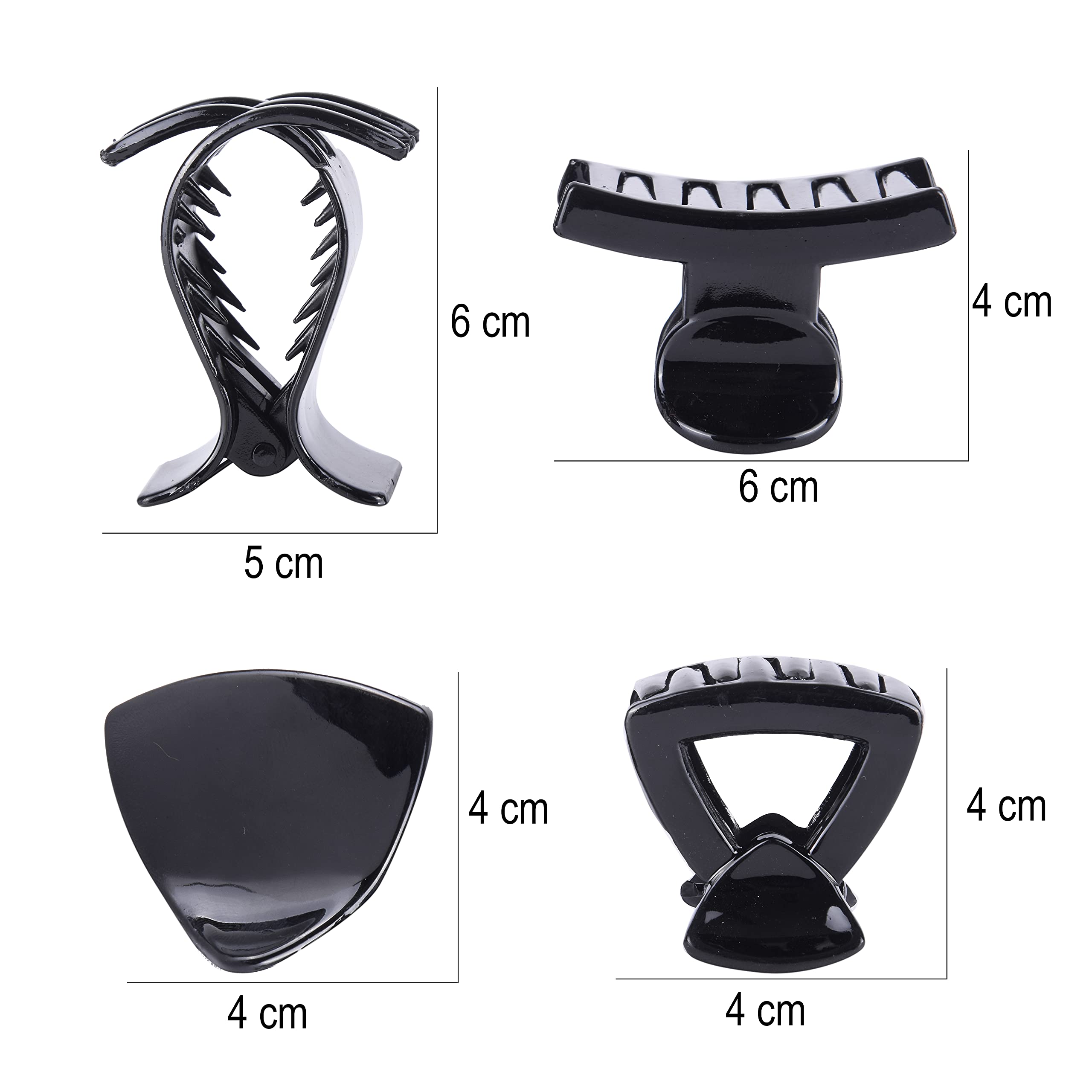 Falkiya Black Plastic Hair Claw Clips for Women - Medium Size Trendy Hair Clutch (4-Pack) - Perfect for Ponytails, Buns & Everyday Hairstyles