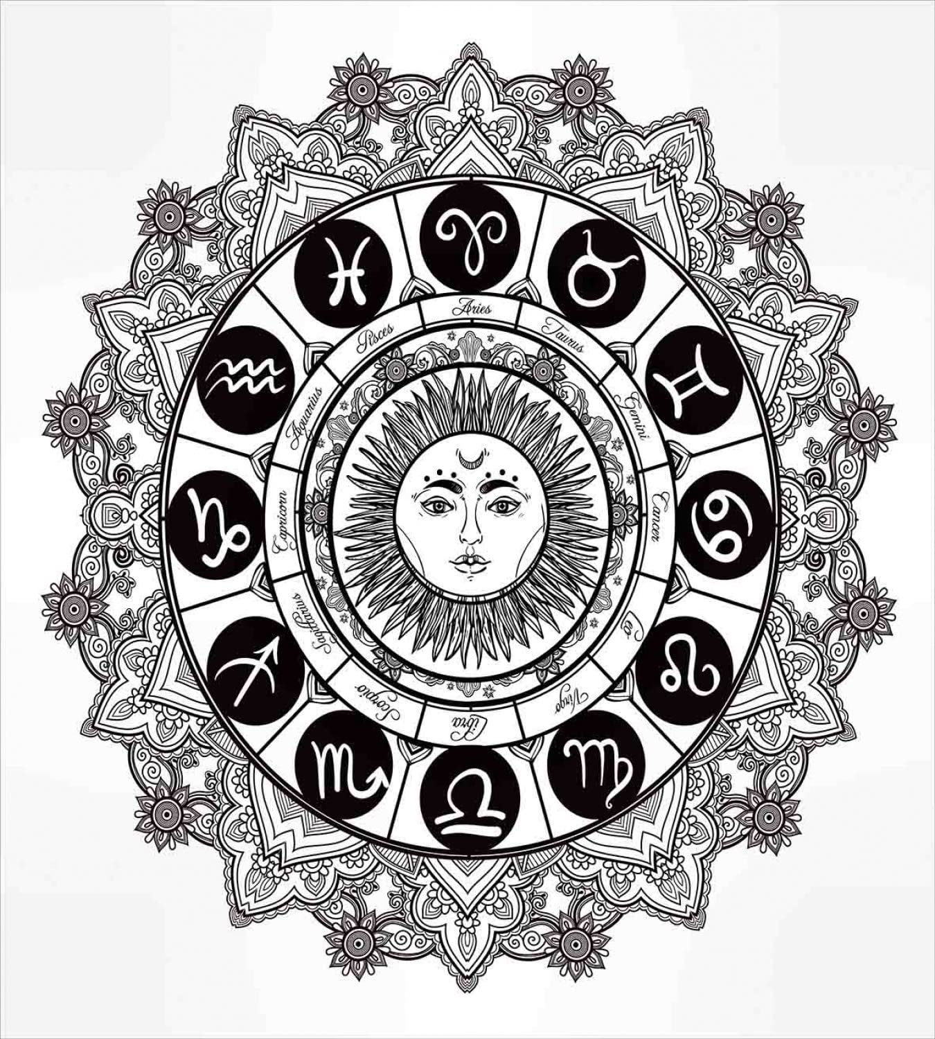 Ambesonne Zodiac Duvet Cover Set - Twin Size 2-Piece Mandala Astrology Bedding with Sun Design (Black & Grey) for Teen & Adult Bedrooms, Dorm Room Decor