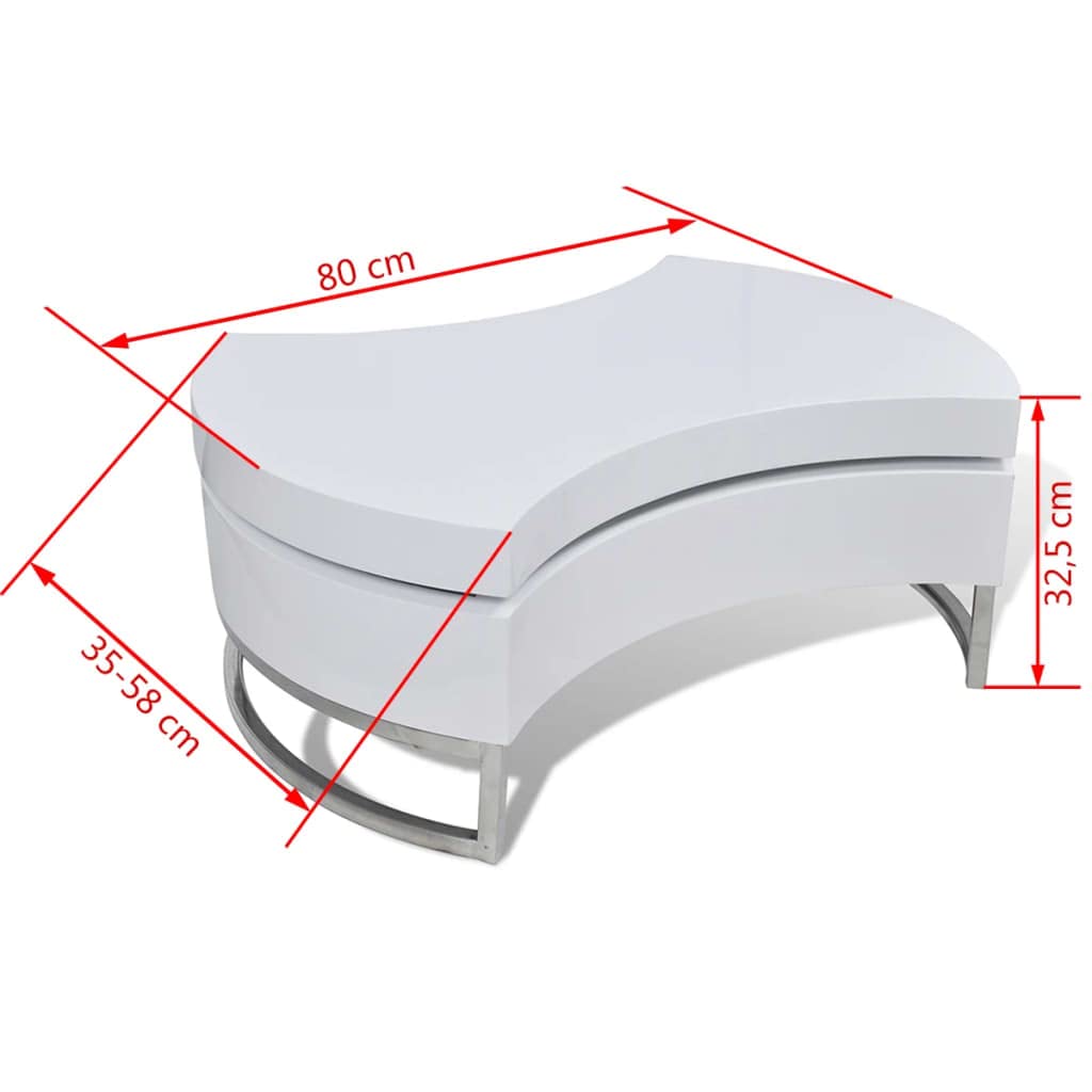 Adjustable White High Gloss Coffee Table - CHARMMA Modern Living Room Furniture for Small Spaces, Home Decor & Office Use