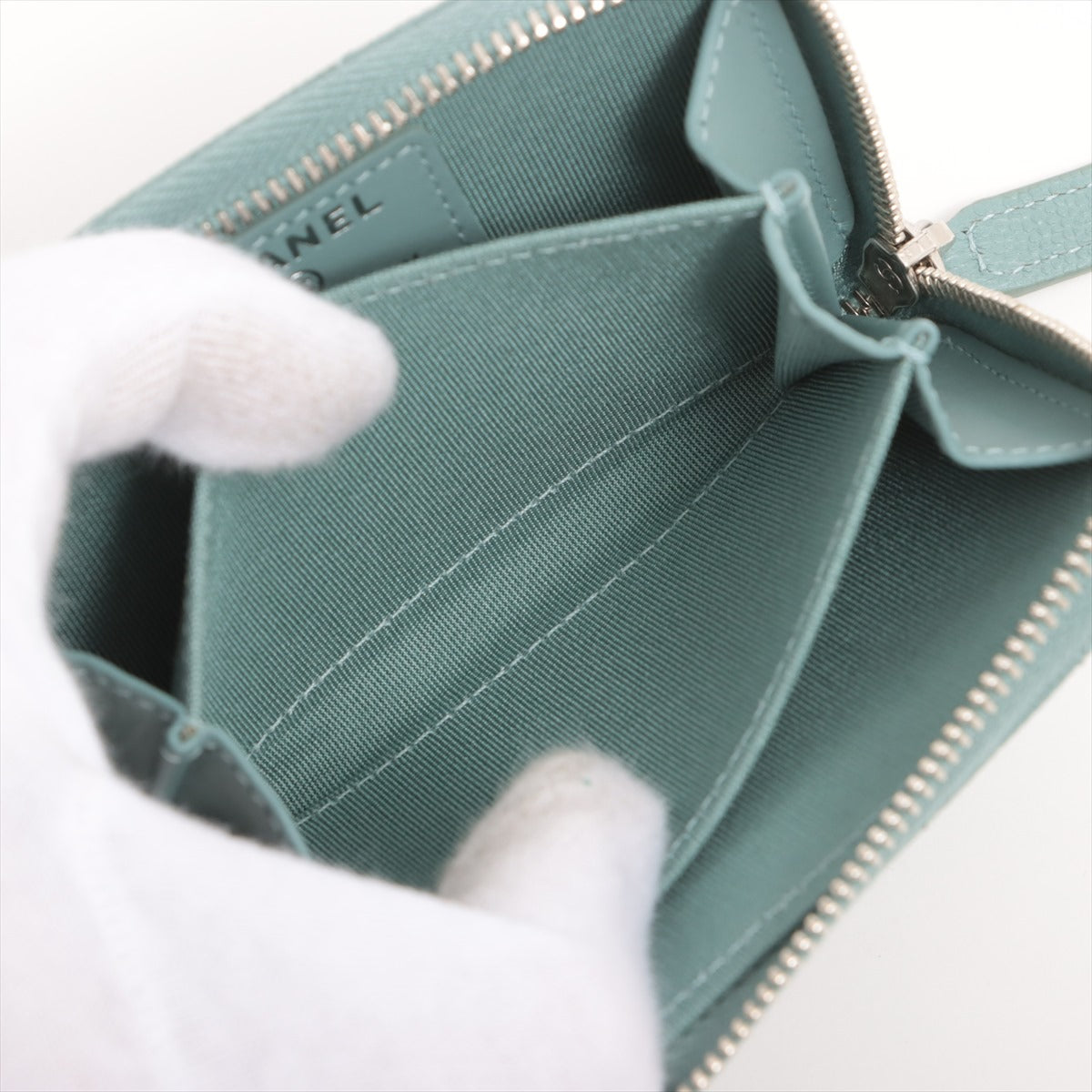 Chanel Chevron Caviar Leather Wallet on Chain WOC Bag in Green & Grey - Perfect for Evening Events, Parties & Luxury Fashion Accessories