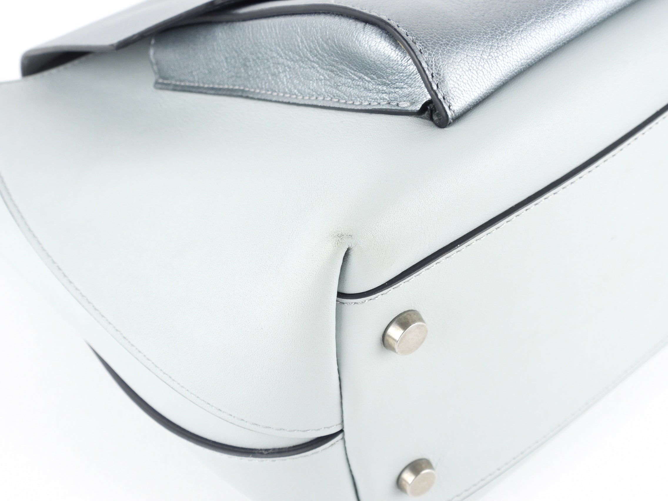 Brunello Cucinelli Pale Blue Metallic Leather Satchel Bag for Women - Luxury Designer Handbag for Work, Travel & Everyday Use