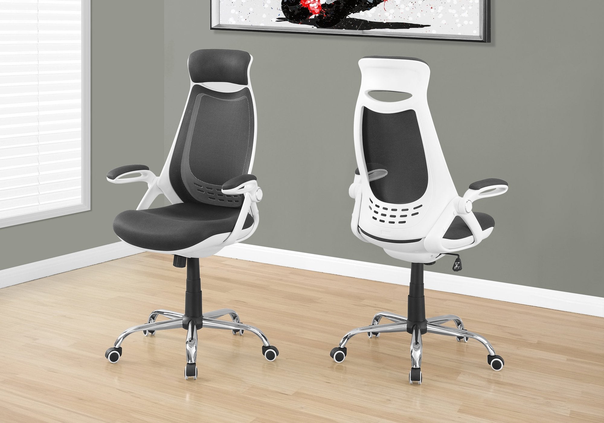 Ergonomic Grey Mesh and Chrome High Back Executive Office Chair - Adjustable Lumbar Support for Comfortable All-Day Sitting - Perfect for Home Office, Conference Rooms, and Corporate Workspaces