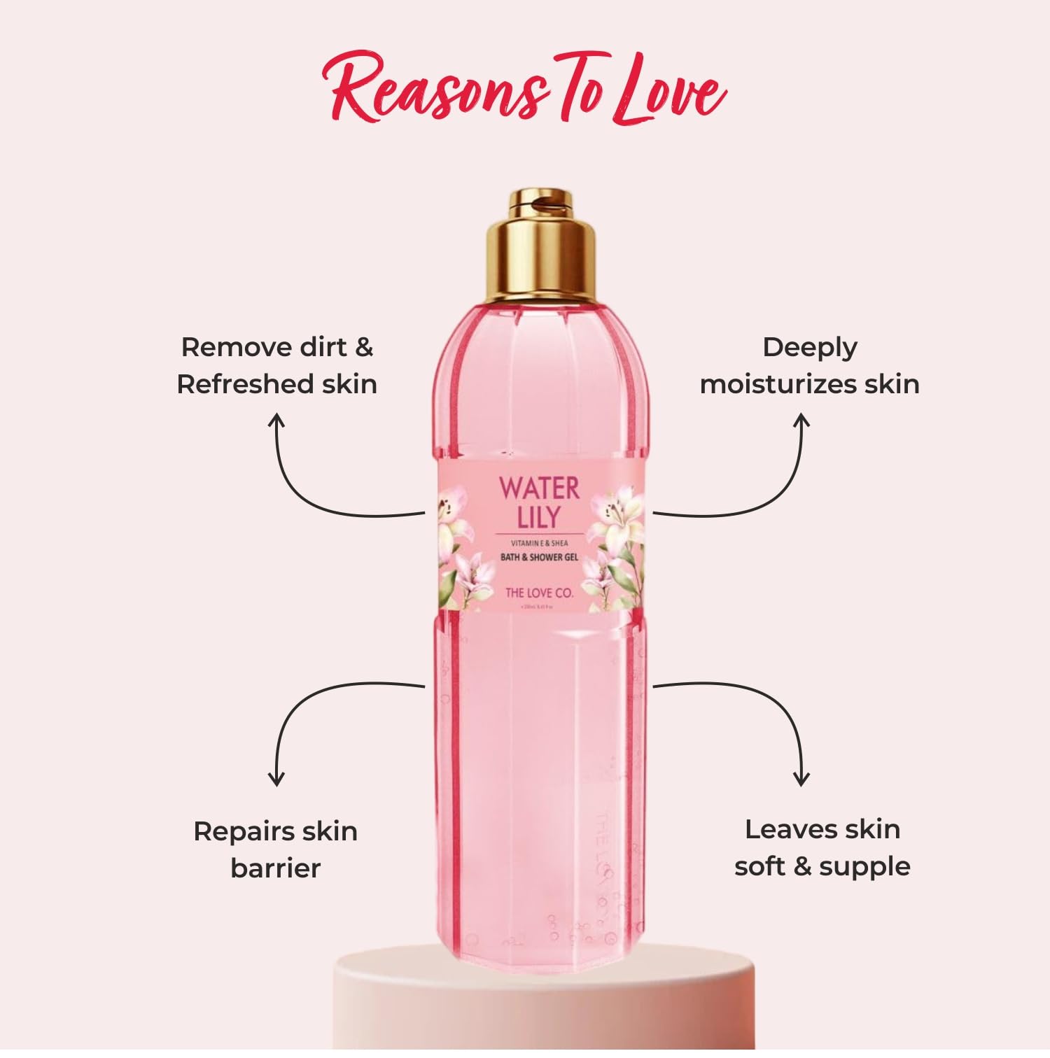 THE LOVE CO. Waterlily Body Wash Shower Gel - Refreshing & Hydrating Formula for Men & Women | Vegan, Paraben-Free & Cruelty-Free Unisex Bath & Body Wash (250ml) | Perfect for Daily Shower & Spa Relaxation at Home