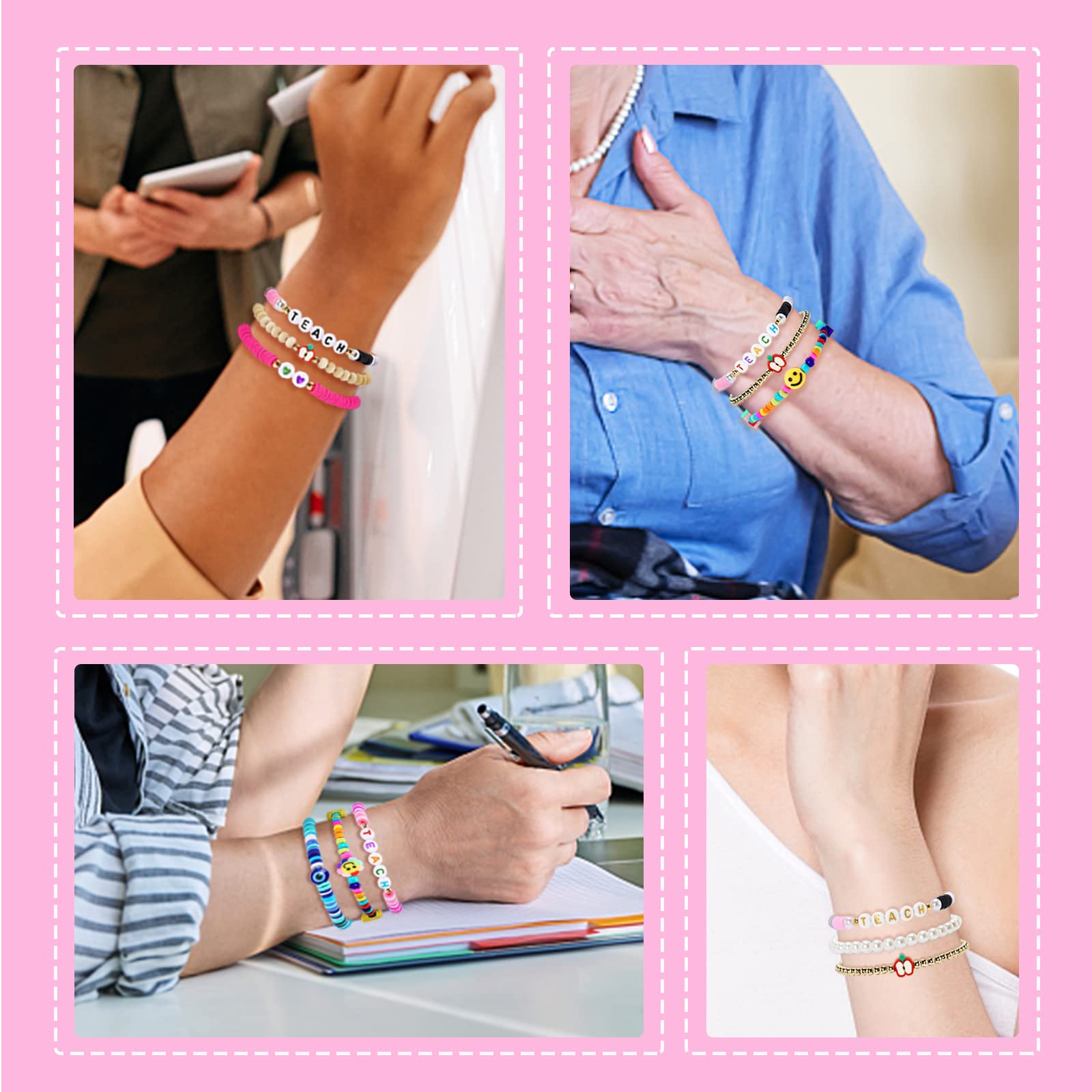 12 PCS Teacher Appreciation Bracelets for Women - Preppy Heishi Clay Beaded Bulk Bracelets - Thank You Gifts for Teachers, Staff, Educators - Perfect for Teacher Appreciation Week, End of Year Gifts, Classroom Rewards