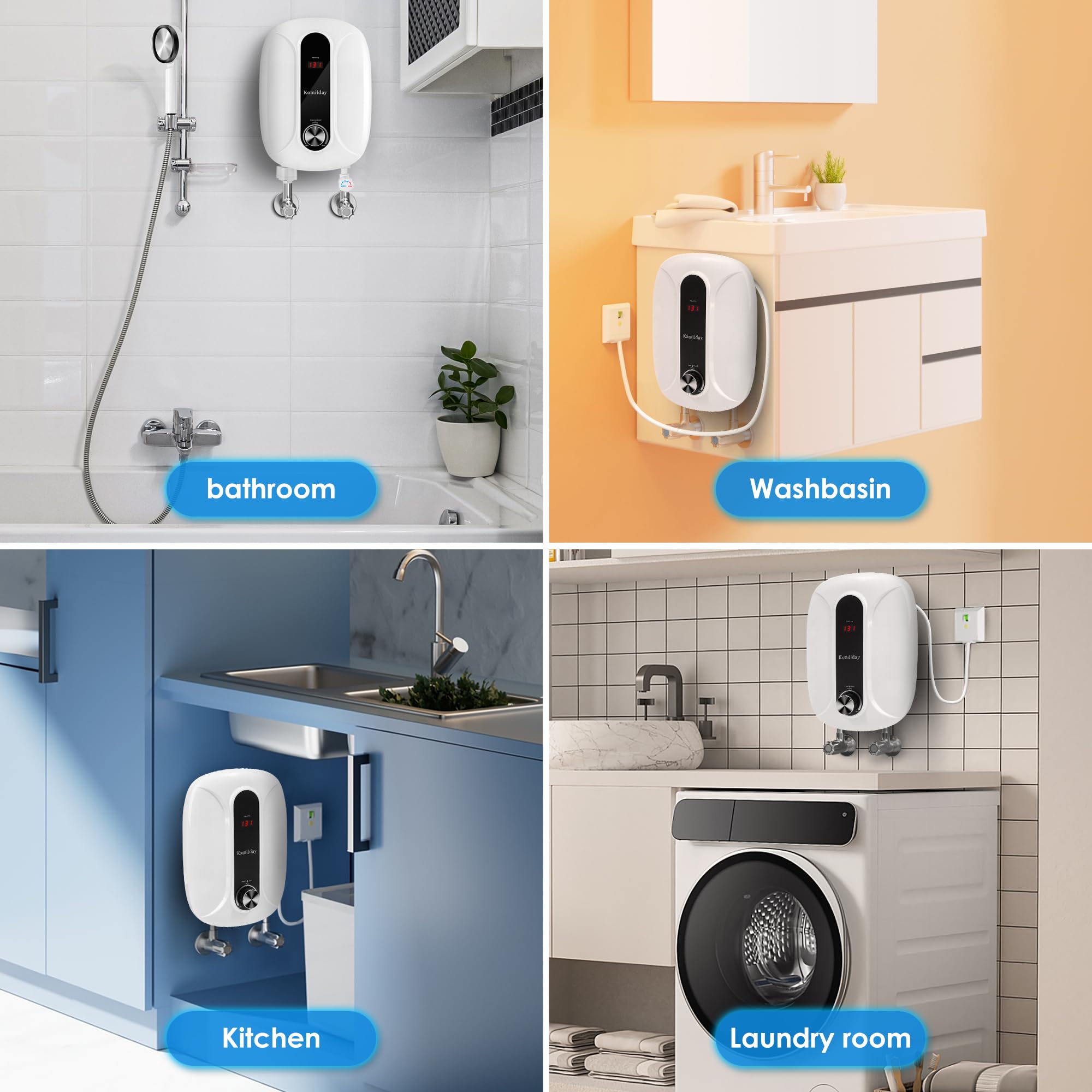 **240V 6500W Electric Tankless Water Heater with LED Temperature Display - Instant Hot Water for Bathroom, Kitchen & Sink - Overheating Protection, White (Ideal for Small Homes, Apartments & RVs)**