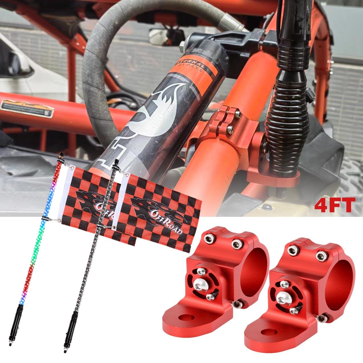 3FT/4FT LED RGB Whip Lights with Bluetooth & Remote Control - Universal Flagpole Light Mount for UTVs (Fits 1.75