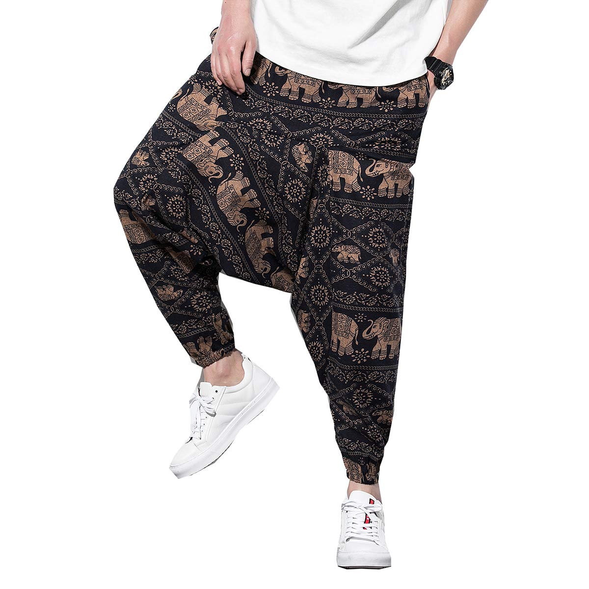 Seidarise Men's Harem Pants - Drop Crotch Lounge Pants, Plus Size Genie Pants for Yoga, Jogging & Casual Wear - Comfortable Balloon Style Pajama Pants for Meditation, Home & Street Fashion