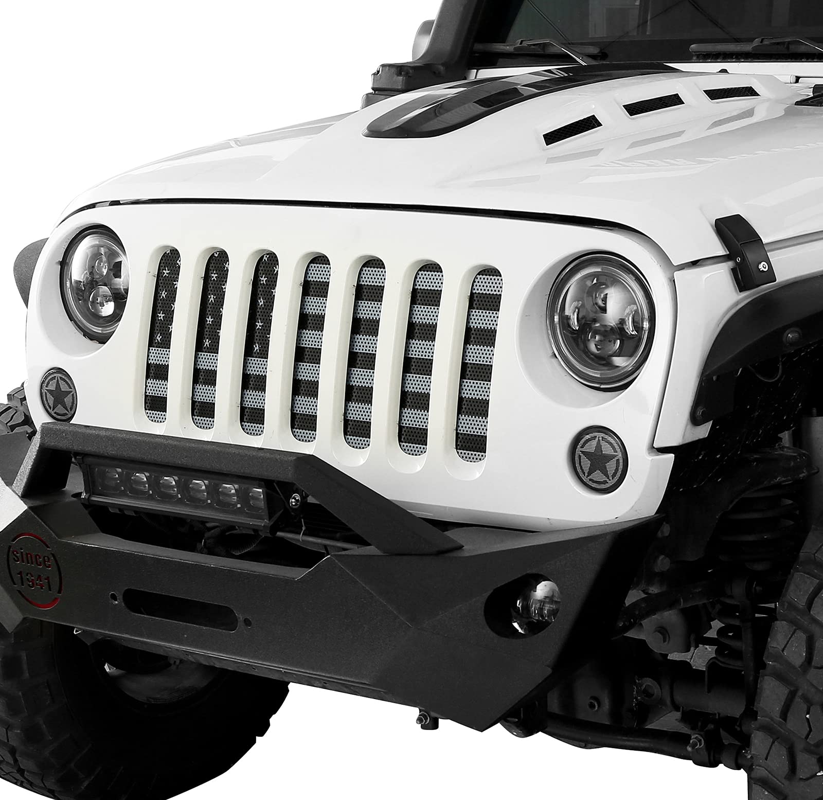 u-Box Wrangler Flag Grill Insert & Front Bug Screen Mesh Grille for 2007-2018 Jeep JK & Wrangler Unlimited - Jeep Accessories for Off-Roading & Customization