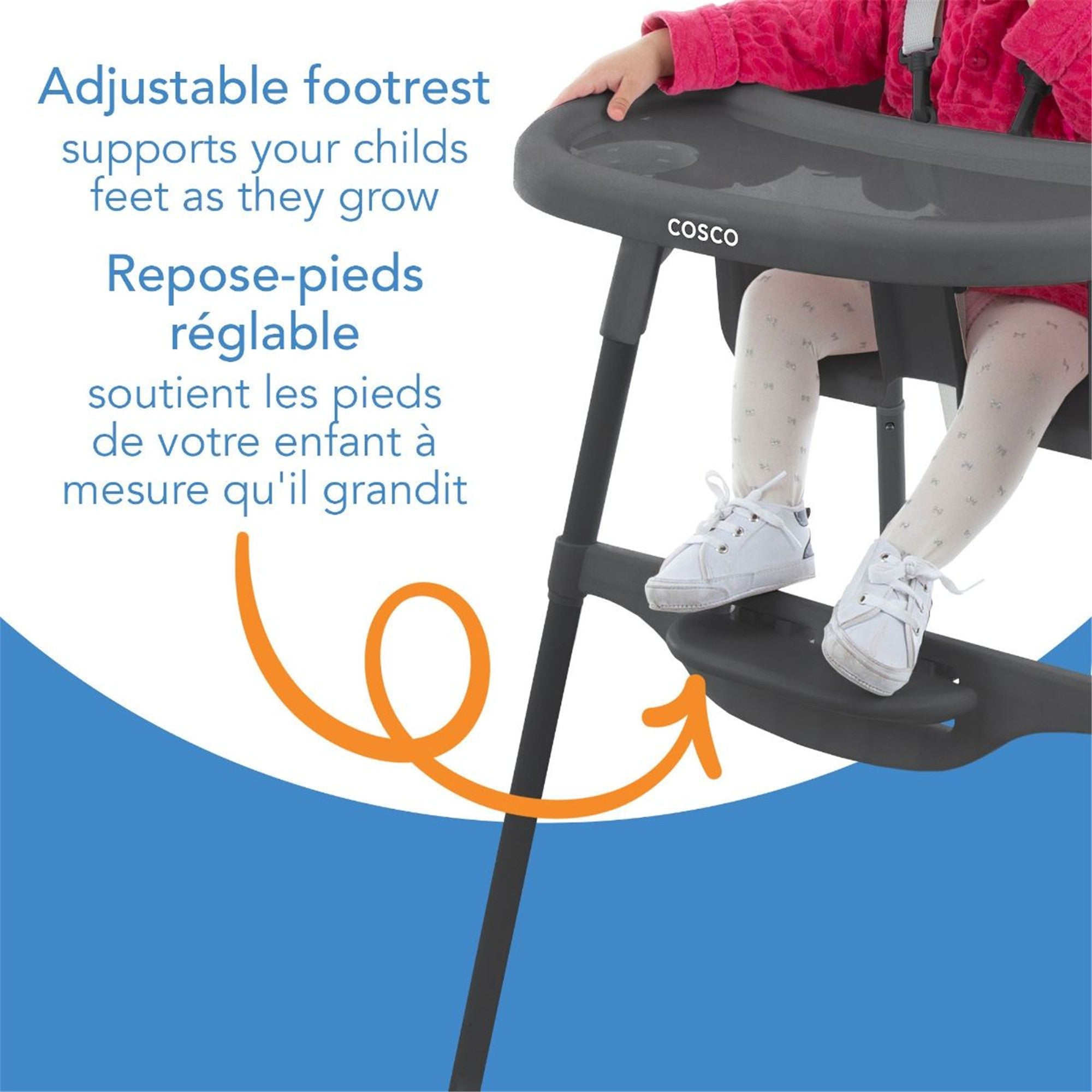 Cosco Canteen Highchair with Adjustable Footrest - Grey Baby Feeding Chair for Toddlers - Perfect for Dining, Kitchen & Restaurant Use
