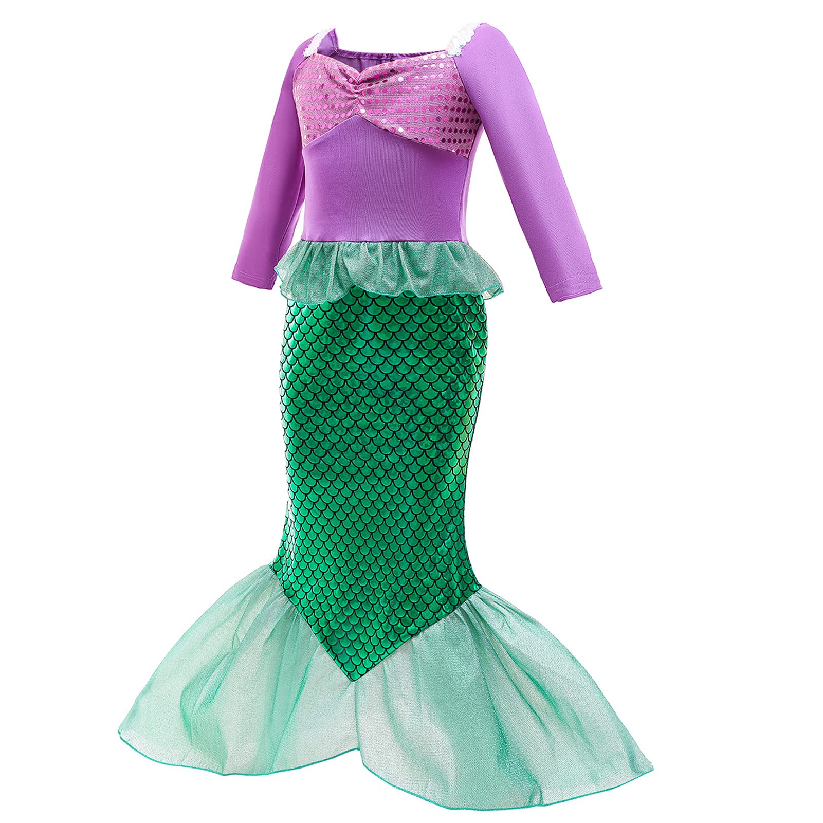 Sparkly Mermaid Princess Costume for Girls with Tiara & Accessories | Halloween Dress Up, Birthday Party, Under the Sea Theme Photo Shoot | Kids Fantasy Play Dress