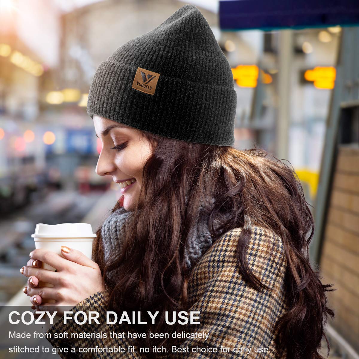 Vgogfly Men's & Women's Slouchy Knit Beanie - Warm Winter Skull Cap with Striped & Plain Options - Cozy Cuffed Stocking Hat for Cold Weather | Perfect for Skiing, Snowboarding & Outdoor Activities