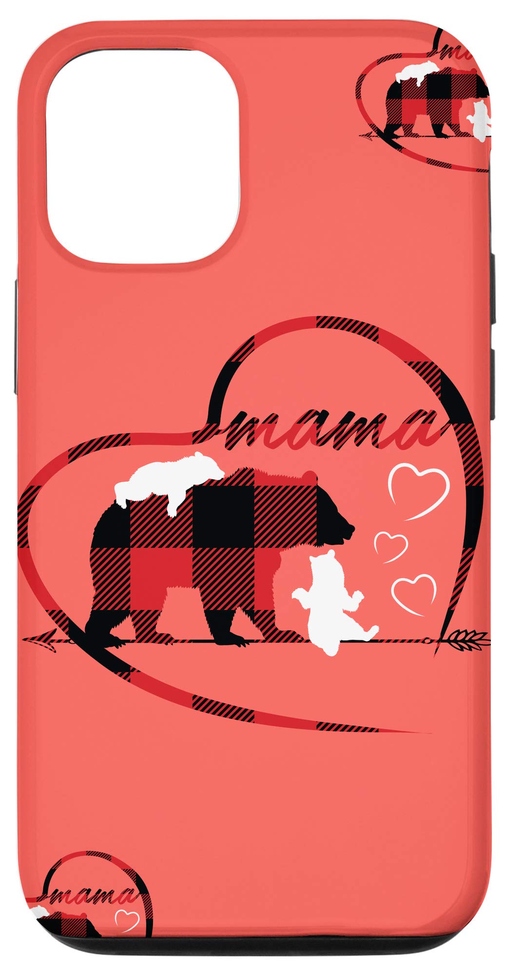 iPhone 12/12 Pro Case - Mama Bear & 2 Cubs Red Plaid Design Protective Phone Cover | Perfect Gift for Women, Mom & Her | Ideal for Everyday Use, Travel & Family Photos