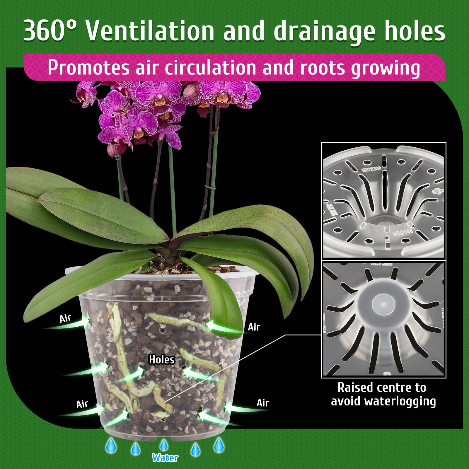 Remiawy 6 Pack Clear Orchid Pots with Holes - 5.5 Inch Breathable Plastic Flower Planters for Indoor/Outdoor Orchid Repotting - Perfect for Phalaenopsis, Dendrobium & Other Airflow-Loving Plants (Home Decor, Garden, Greenhouse Use)