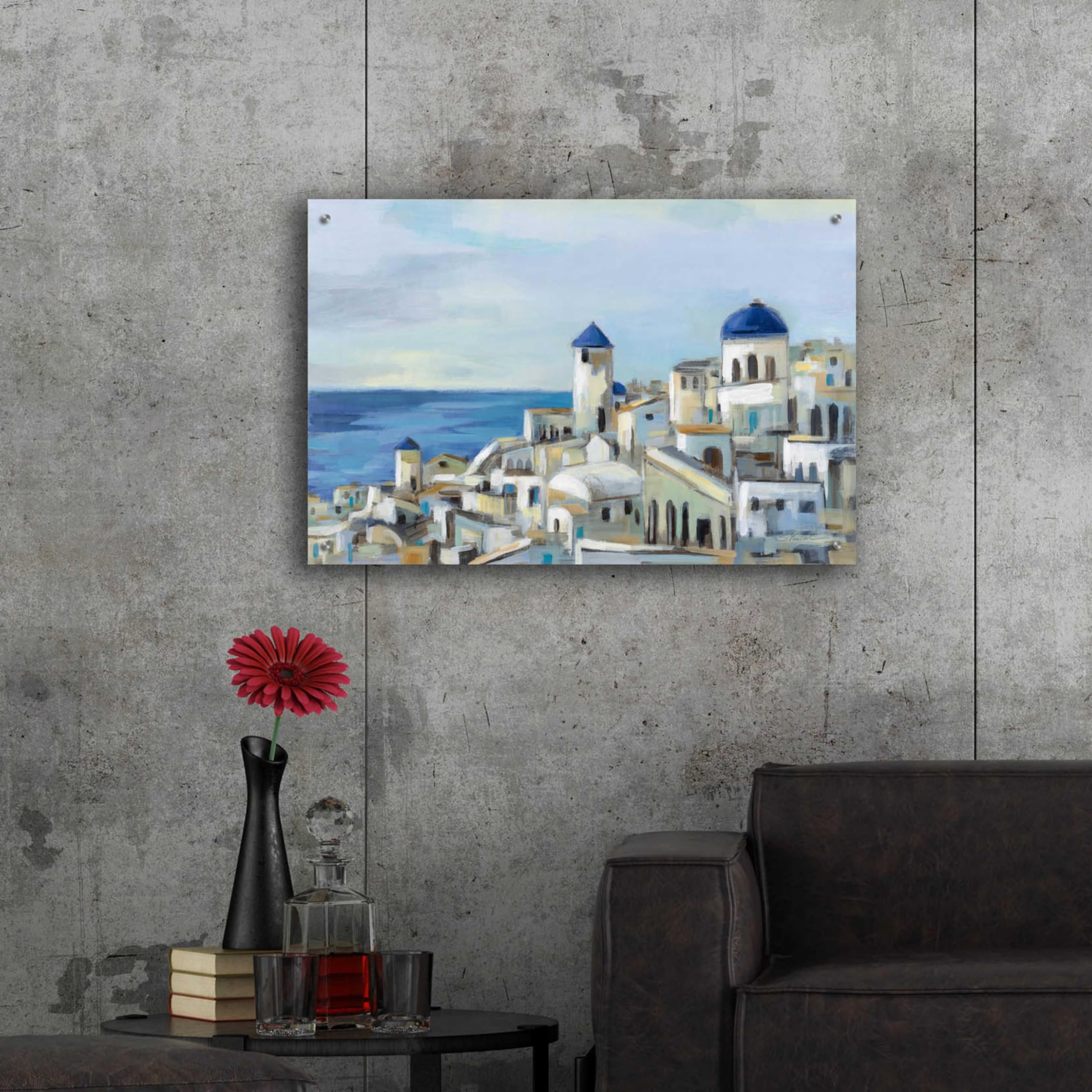 Silvia Vassileva 'Santorini View I' Acrylic Glass Wall Art - 36x24 Inches Modern Home Decor for Living Room, Bedroom & Office
