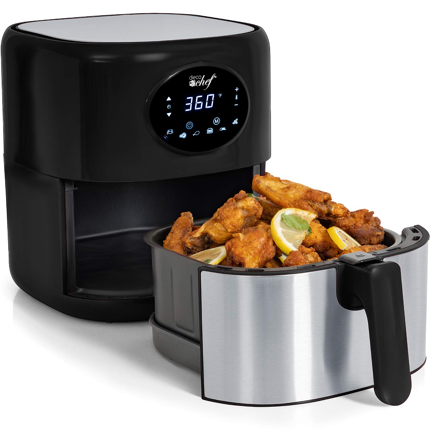 Deco Chef 3.7QT Digital Air Fryer with 6 Preset Functions - LED Touch Screen, Adjustable Temp & Timer, Dishwasher Safe Nonstick Basket - ETL Certified Black Air Fryer for Healthy Cooking, Family Meals & Quick Snacks