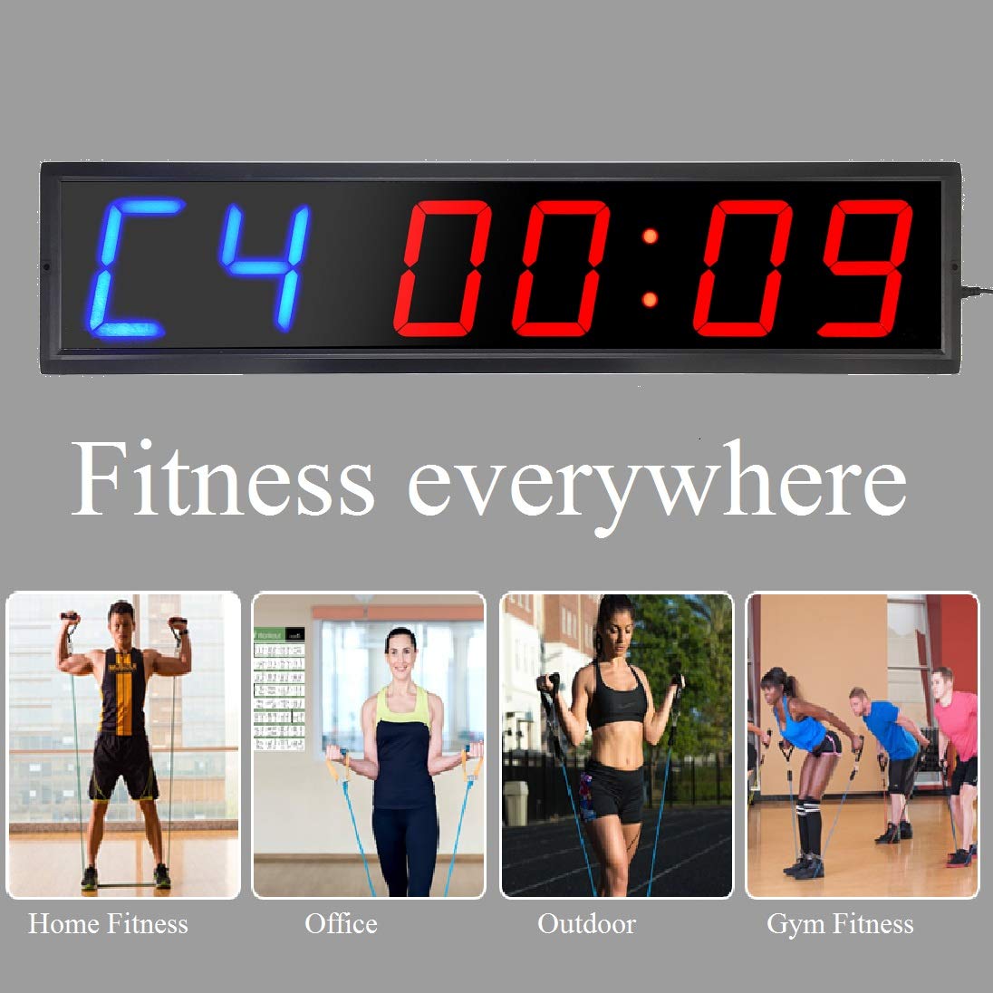 LED Interval Timer Count Down/Up Clock Stopwatch with 2 Blue & 4 Red Displays - Perfect for Gym Workouts, Cooking, and Classroom Activities