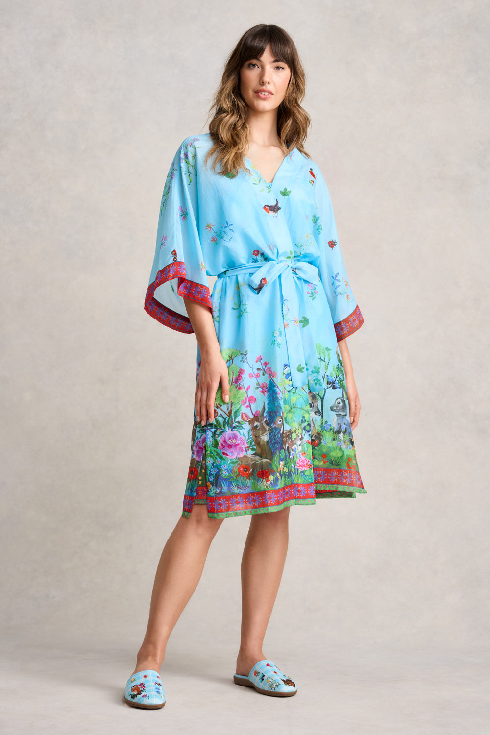 Nathalie Lété Cotton Silk Kimono - Summer Forest Print Floral Robe | Lightweight Women's Loungewear for Beach Cover Up, Vacation & Boho Style