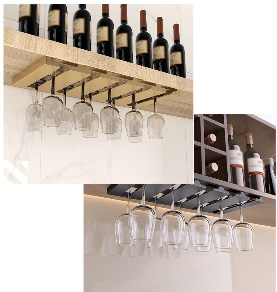 **Black 4-Slot Under Cabinet Wine Glass Rack - Metal Stemware Holder for Bar & Kitchen - Wall Mounted Hanging Organizer - Perfect for Wine Storage & Glass Display**