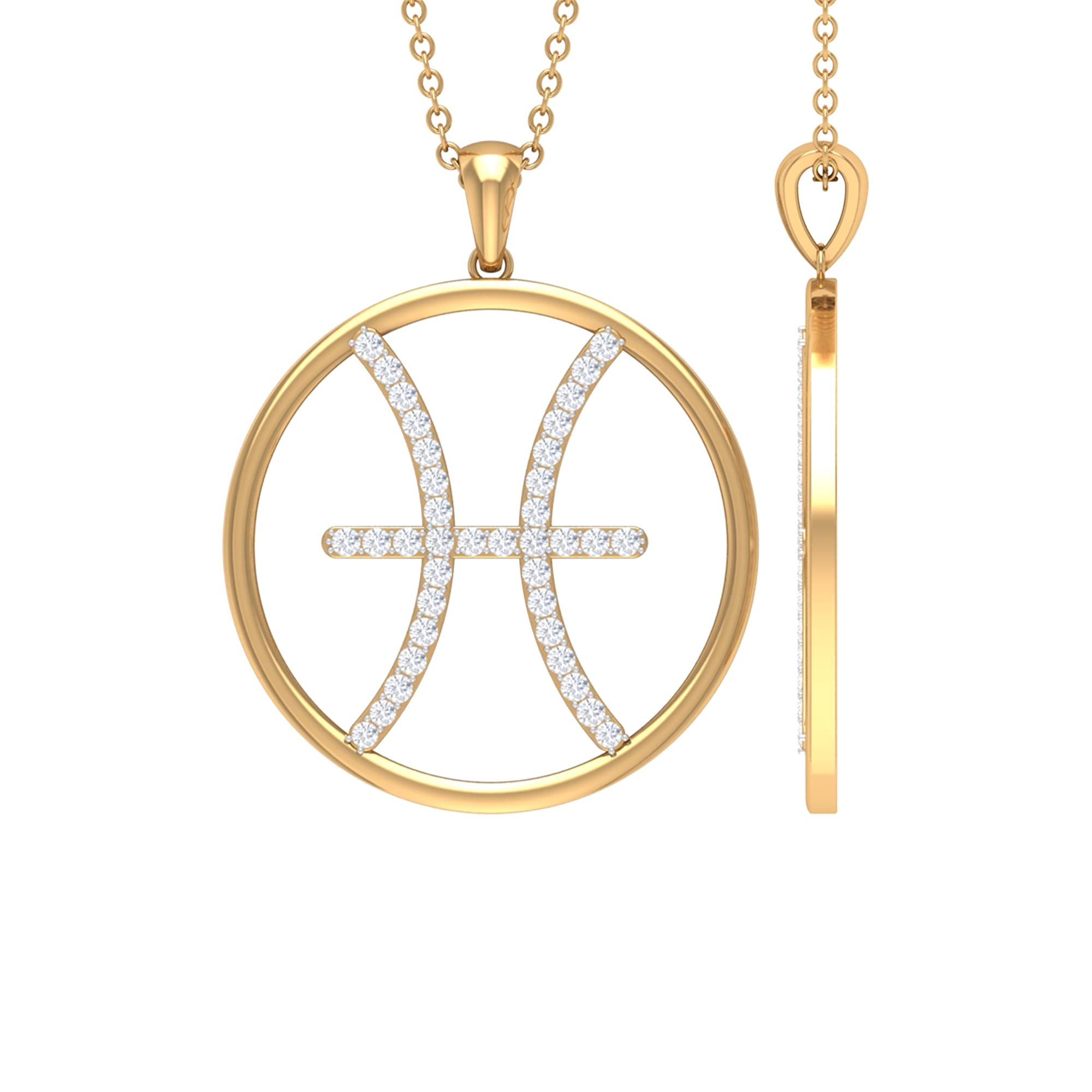 0.50 CT Cubic Zirconia Pisces Zodiac Pendant Necklace for Women - 10K Solid Gold Zodiac Jewelry - Perfect Gift for Birthday, Anniversary & Valentine's Day