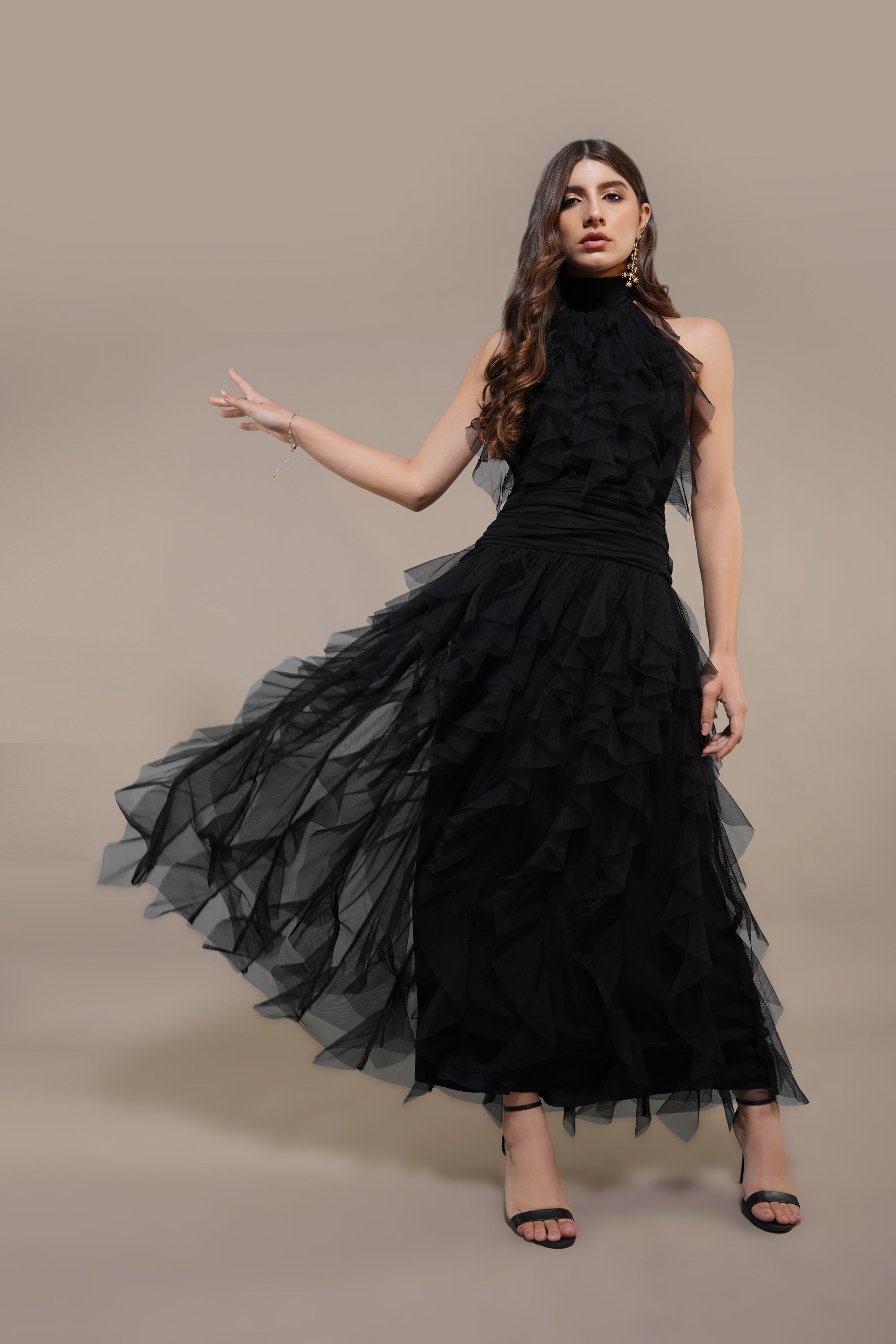 Tabitha Maxi Ruffle Dress in Black - Elegant Long Flowy Dress for Women | Perfect for Weddings, Parties & Special Occasions