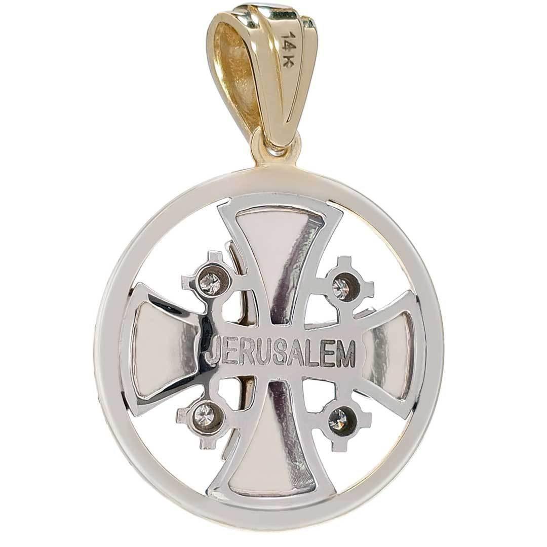 14K Gold Diamond Circle Necklace with Jerusalem Cross Pendant - 6 Color Options for Women | Elegant Layering Jewelry for Everyday Wear & Special Occasions