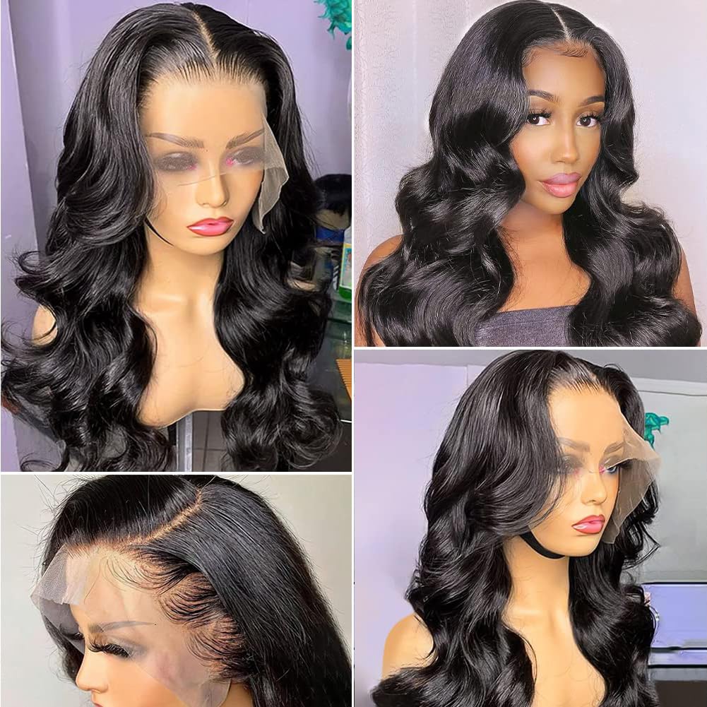 250 Density 13x4 HD Lace Front Human Hair Wig - Pre Plucked Glueless Body Wave Wigs with Bleached Knots | 20 Inch Natural Black Women Frontal Wig for Daily Wear, Parties & Special Occasions