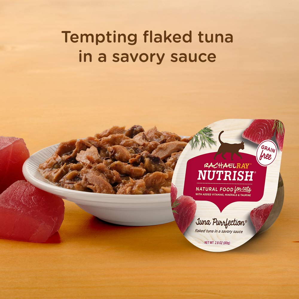 Rachael Ray Nutrish Grain Free Natural Wet Cat Food - Tuna Purrfection with Flaked Tuna in Savory Sauce, 2.8oz Cup (Pack of 24) | Premium Wet Cat Food for Adult Cats, Kitten Food & Senior Cats | Perfect for Mealtime, Weight Management & Picky Eaters