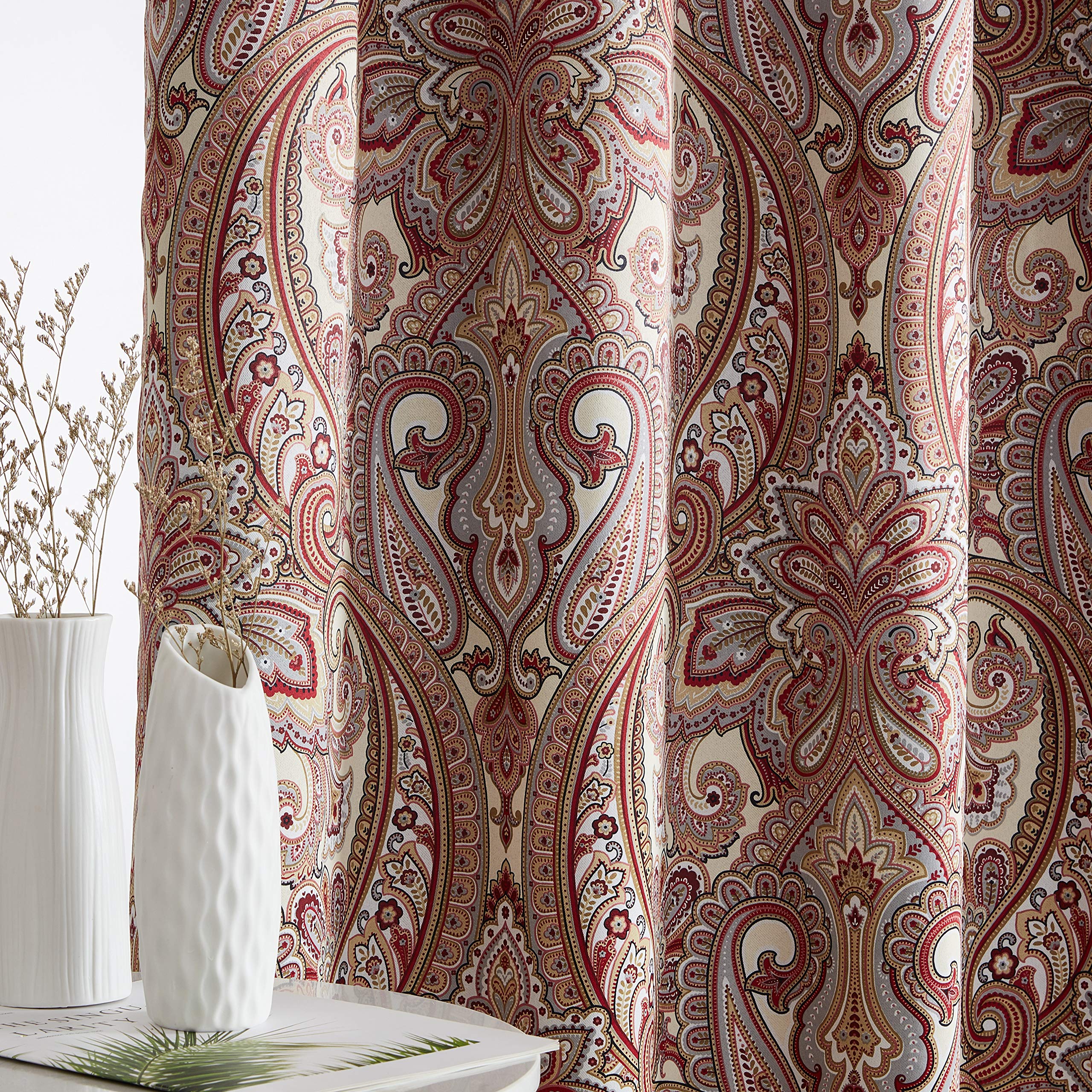HLC.ME Paris Paisley Print Thermal Insulated Semi-Blackout Curtain Panels - Set of 2 (50x72 Inch, Spice Red) | Energy Saving Room Darkening Window Drapes for Bedroom, Living Room & Home Decor