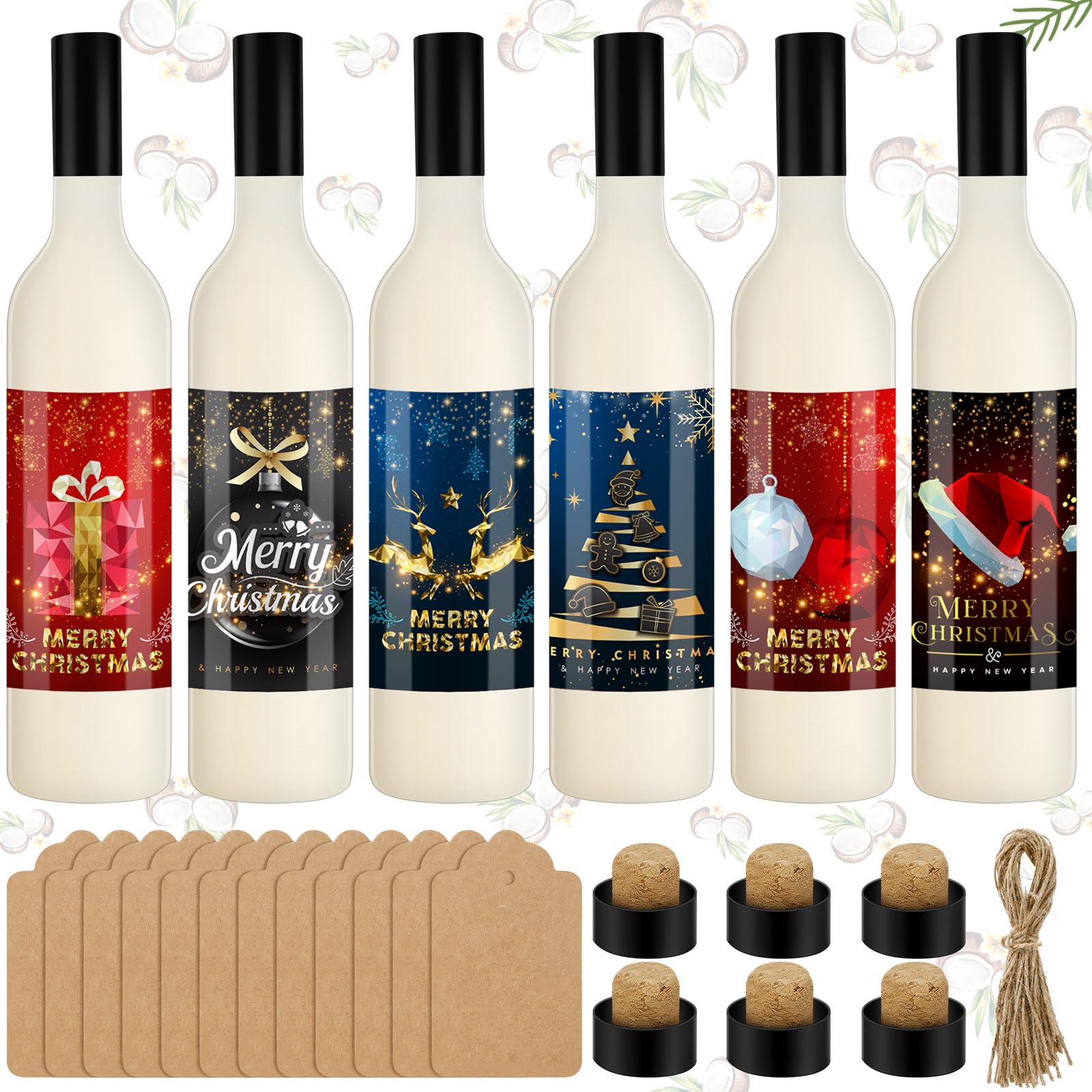 6-Pack 25oz Christmas Glass Bottles for Coquito, Wine, Milk, Eggnog & Kefir - Airtight Brewing Bottles with Festive Stickers - Perfect for Holiday Parties, Homemade Drinks & Gift Giving