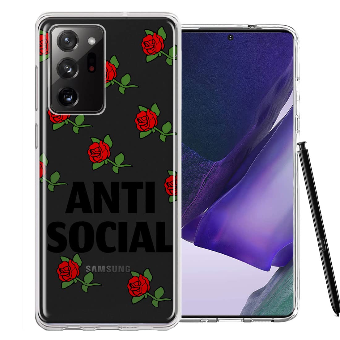 Samsung Galaxy Note 20 Ultra Phone Case - Anti Social Roses Design Double Layer Protective Cover for Shock Absorption | Perfect for Everyday Use, Travel & Outdoor Activities