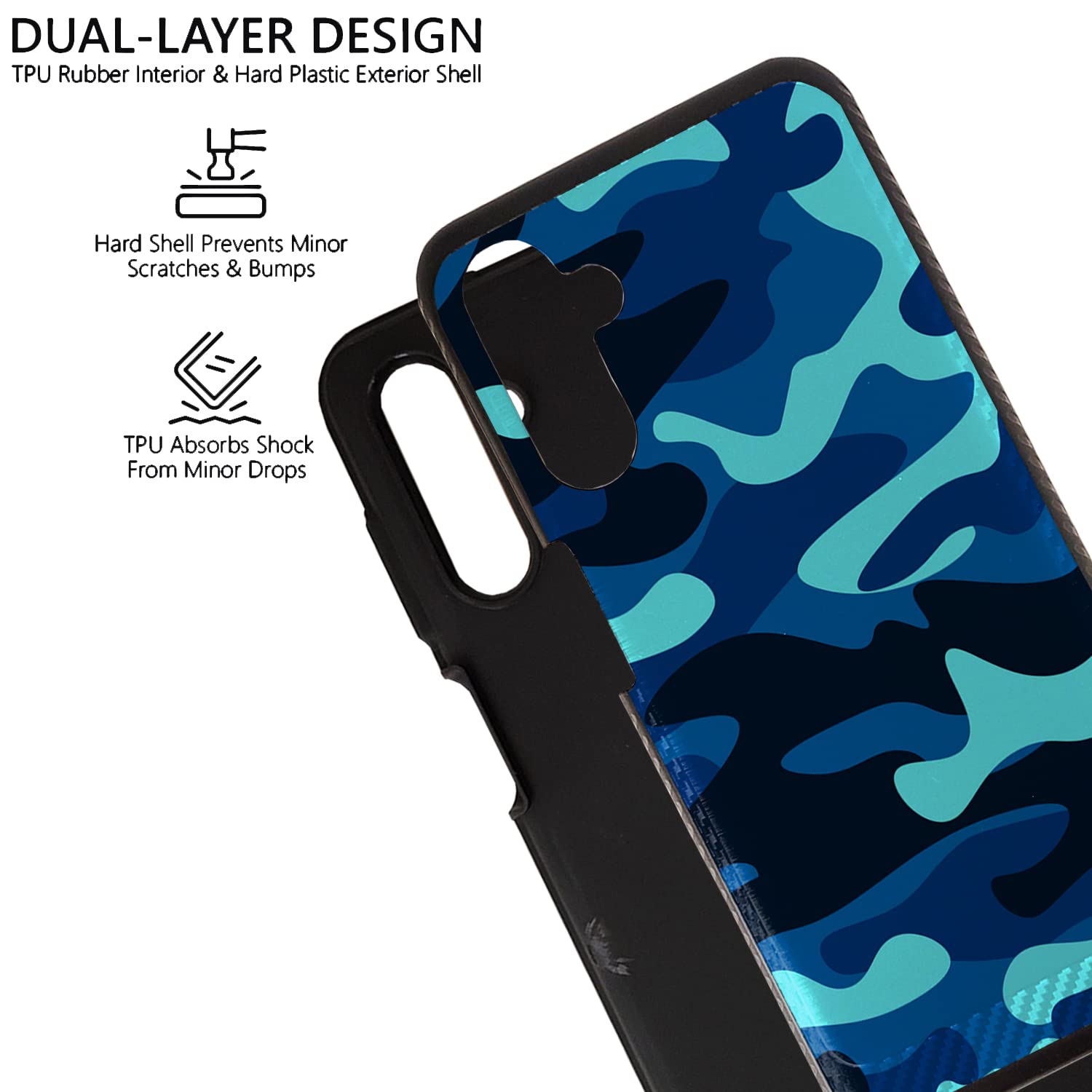 CasesOnDeck Heavy Duty Protective Case for Samsung Galaxy A13 5G/A13 - Brushed Armor Matte Black with Blue Camo Design | Shockproof Cover for Everyday Use, Outdoor Activities & Travel Protection