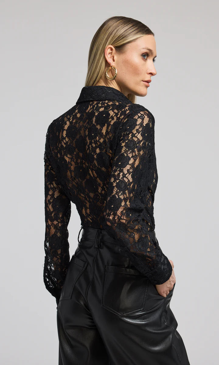 Delania Elegant Lace Blouse for Women - Black Long Sleeve Tops - Perfect for Office, Party & Date Night Outfits