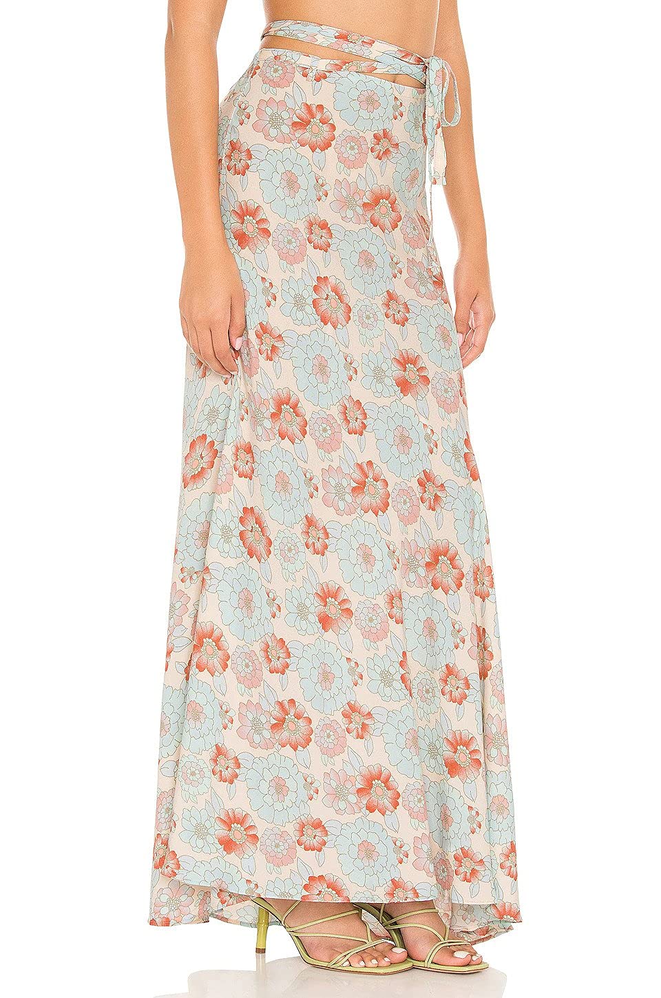 Free People Women's That's A Wrap Printed Maxi Dress - Floral Bohemian Summer Beach Dress, Sky Blue & White Combo (Size Large) | Perfect for Beach Vacations, Music Festivals & Boho Chic Outfits