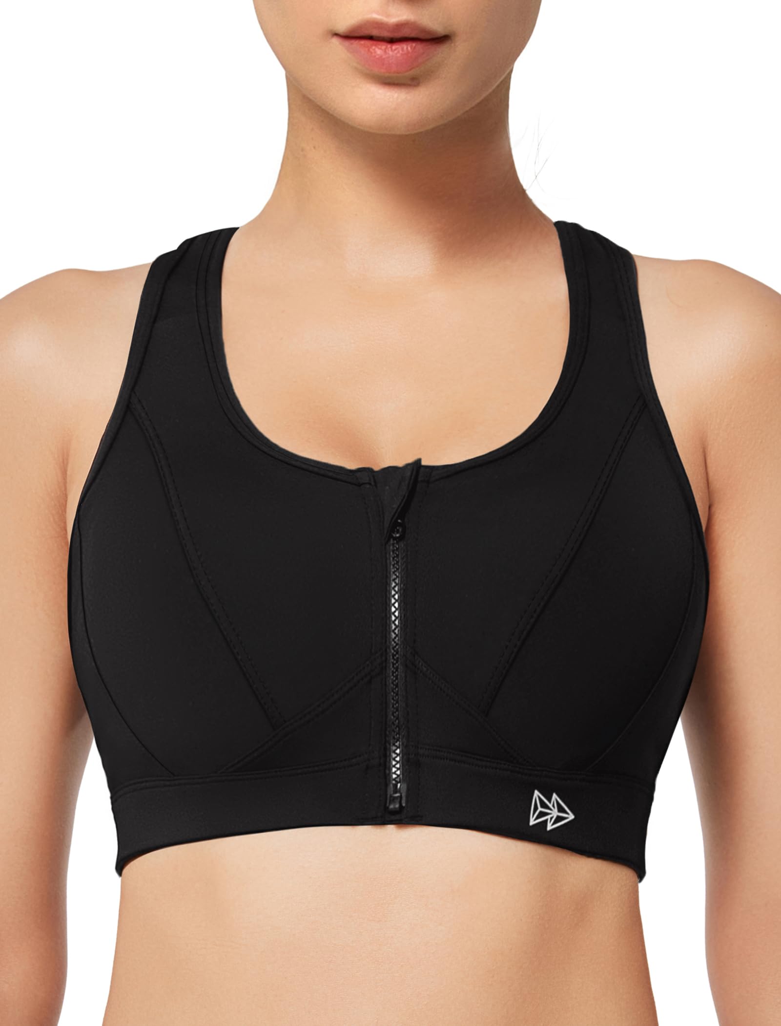 Yvette Zip Front Sports Bra for Women - High Impact Plus Size Workout Bra for Running, Fitness & Gym | Supportive Athletic Top for Intense Training & Cardio