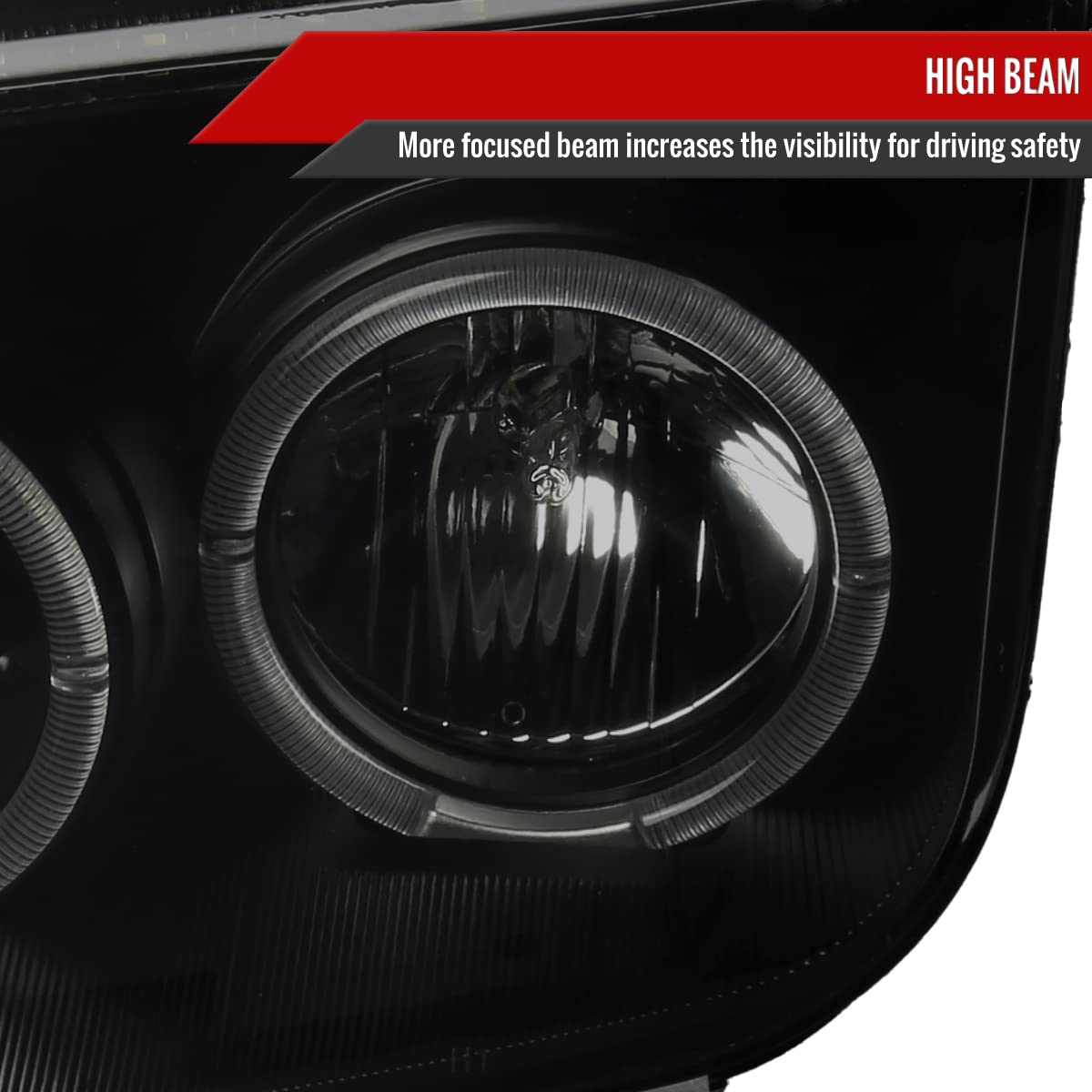 99-05 LED Halo Black Projector Headlights with Smoke Lens & Fog Lights - Upgrade Your Car's Style & Visibility for Night Driving