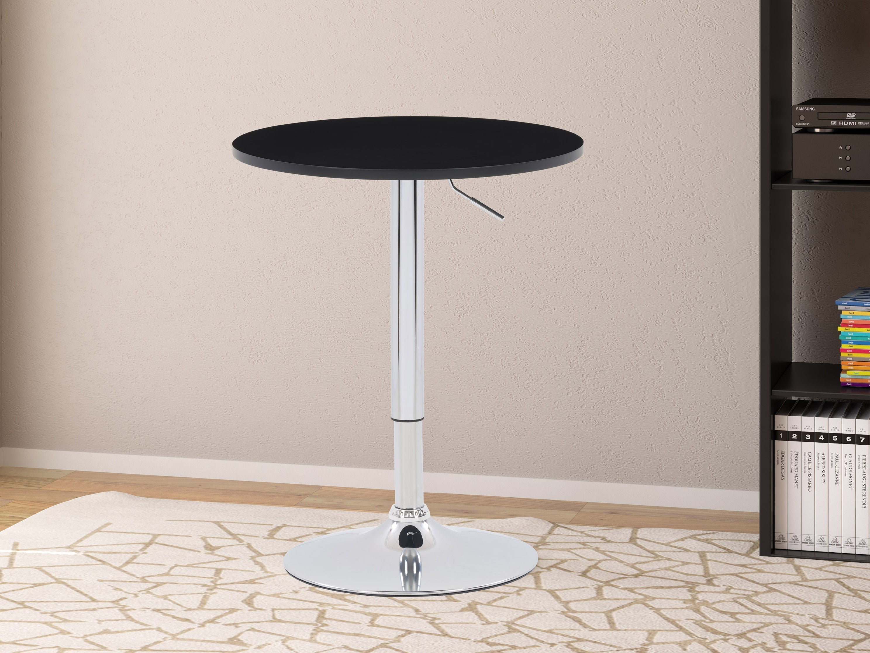 Adjustable Height Round Bar Table - Black Metal Pub Table for Kitchen, Dining Room & Outdoor Patio - Perfect for Entertaining & Small Spaces
