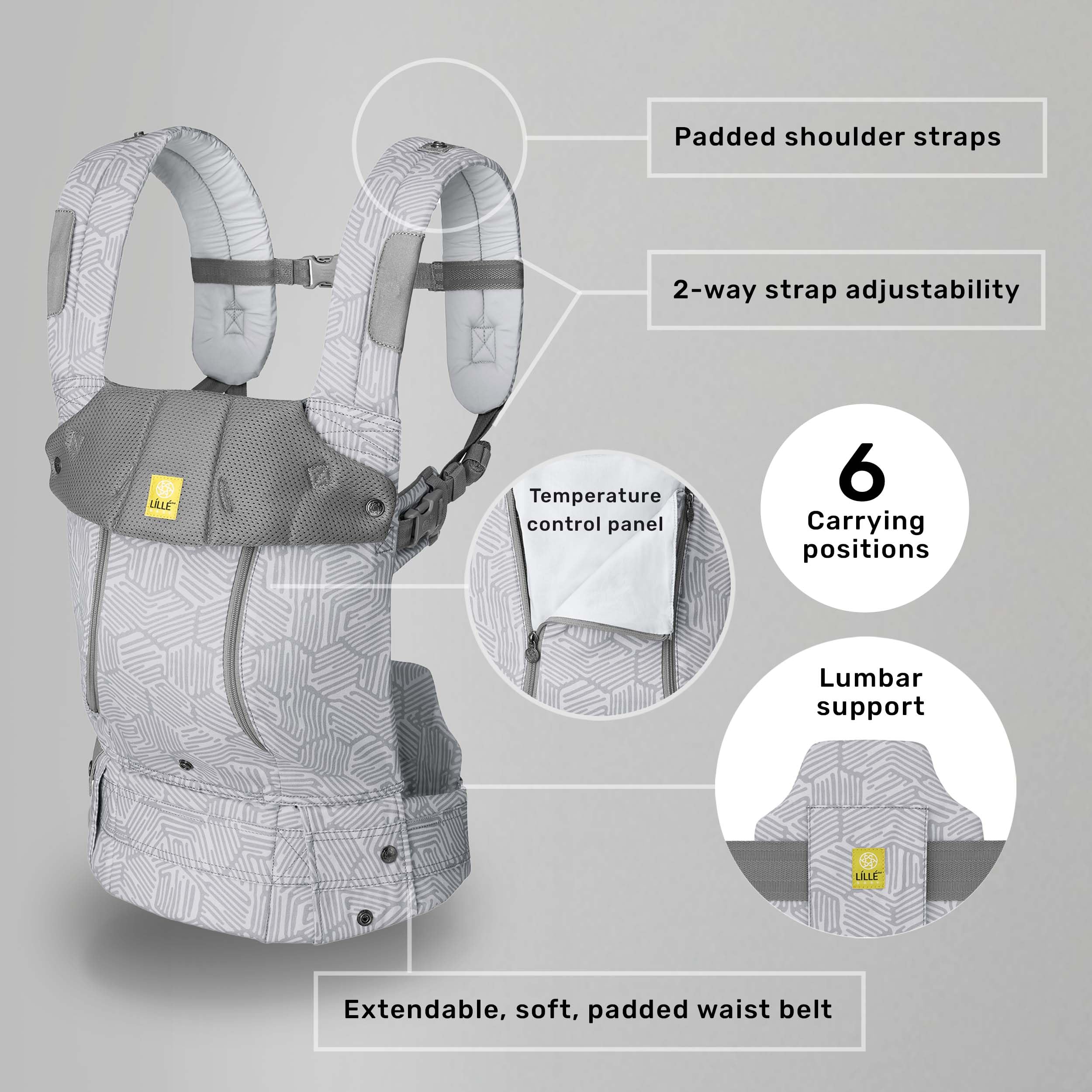 LÍLLÉbaby Complete All Seasons Ergonomic 6-in-1 Baby Carrier for Newborn to Toddler (7-45 lbs) - 360° Adjustable, Multi-Position, Lumbar Support - Inward & Outward Facing - Pebble Grey - Perfect for Hands-Free Parenting, Shopping & Outdoor Adventures
