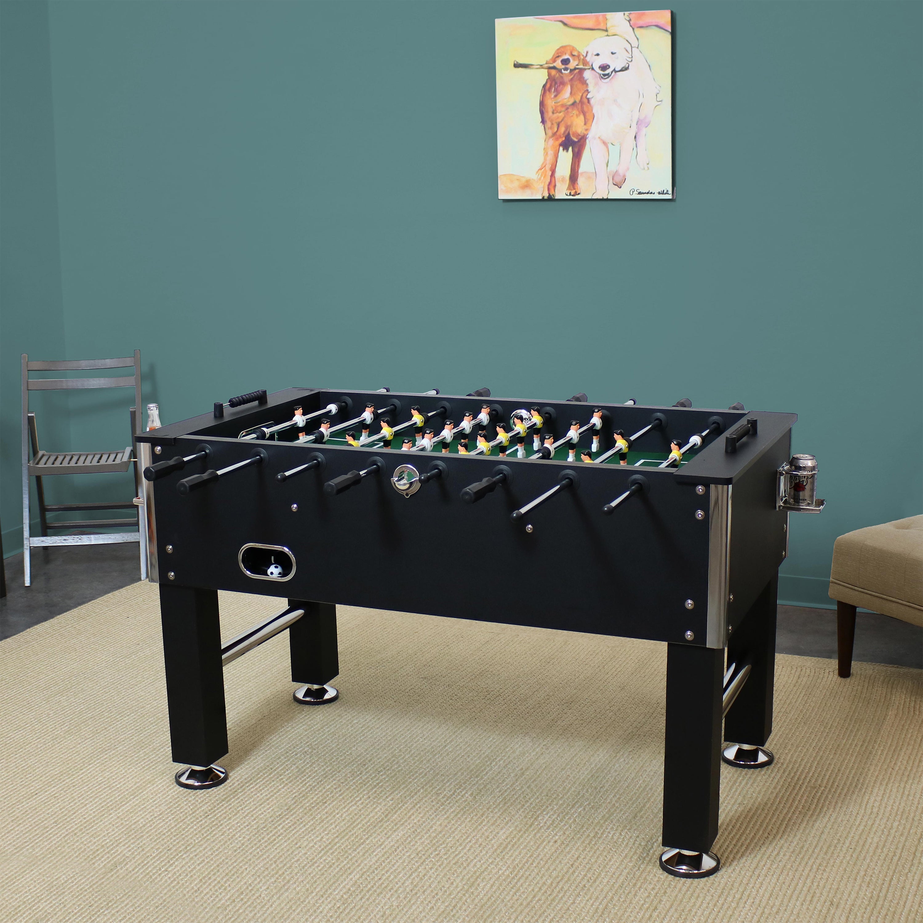 Sunnydaze 55-Inch Premium Foosball Table with 4 Drink Holders - Perfect for Game Rooms, Basements, and Family Entertainment