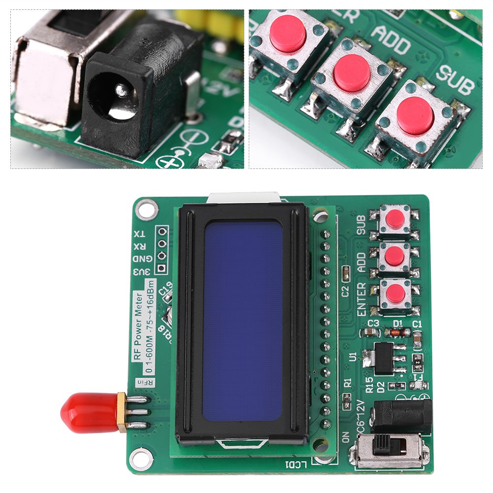 Digital RF Power Meter 1-600MHz with LCD Display, 75~16 dBm Range - Accurate Radio Frequency Detection for Ham Radio, Antenna Testing & Signal Measurement