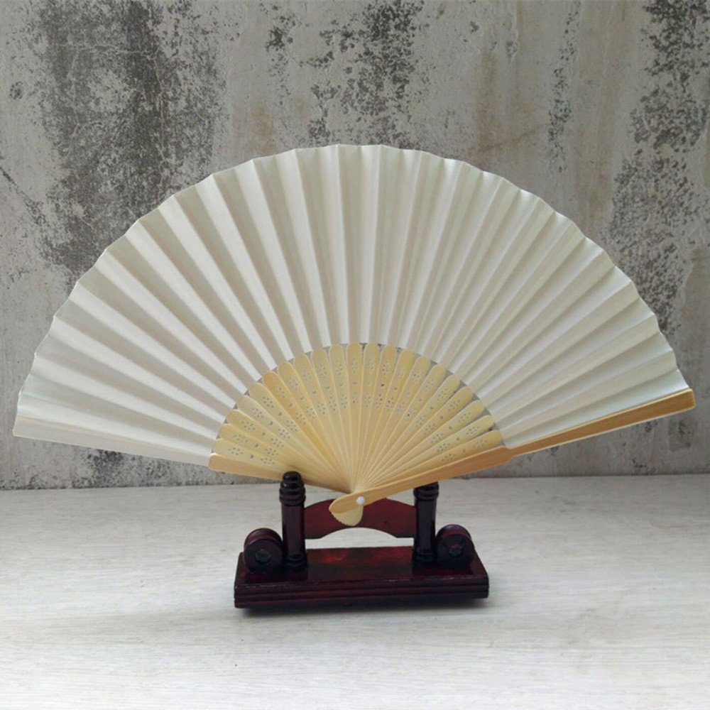 Elegant White 7-inch Lace Silk Folding Hand Fan for Wedding, Dance & Party - Portable Solid Color Paper Fan by HHmei | Perfect for Bridal Accessories, Ballroom Dancing & Summer Cooling