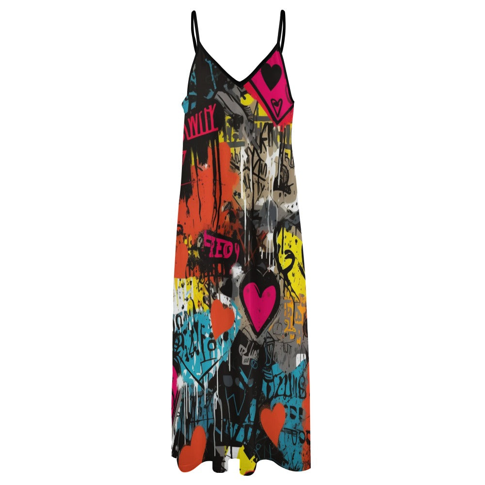Punk Rock Sling Ankle Long Dress - Gothic Boho Maxi Dress for Women | Perfect for Concerts, Festivals & Alternative Fashion (Black)