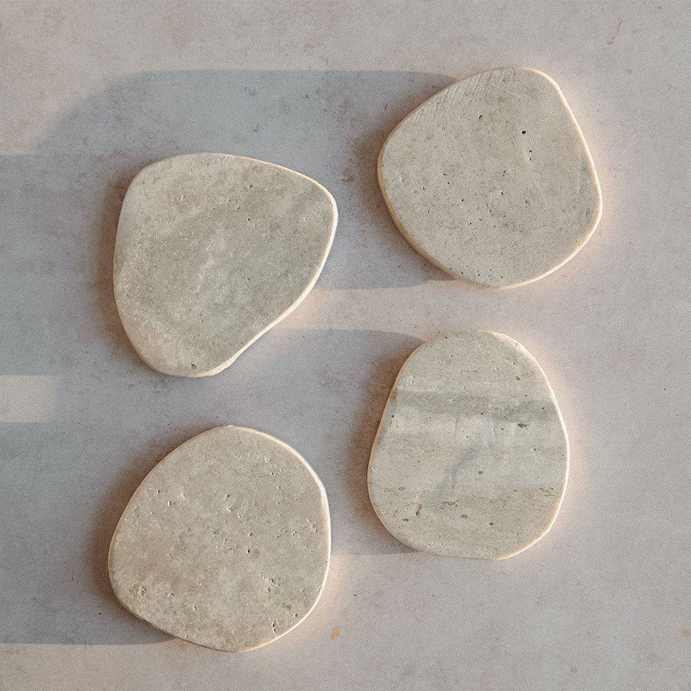 Premium Natural Travertine Coaster Set - 6-Pack Stone Drink Coasters for Home & Bar - Absorbent, Durable, Elegant for Wine, Coffee & Cocktails