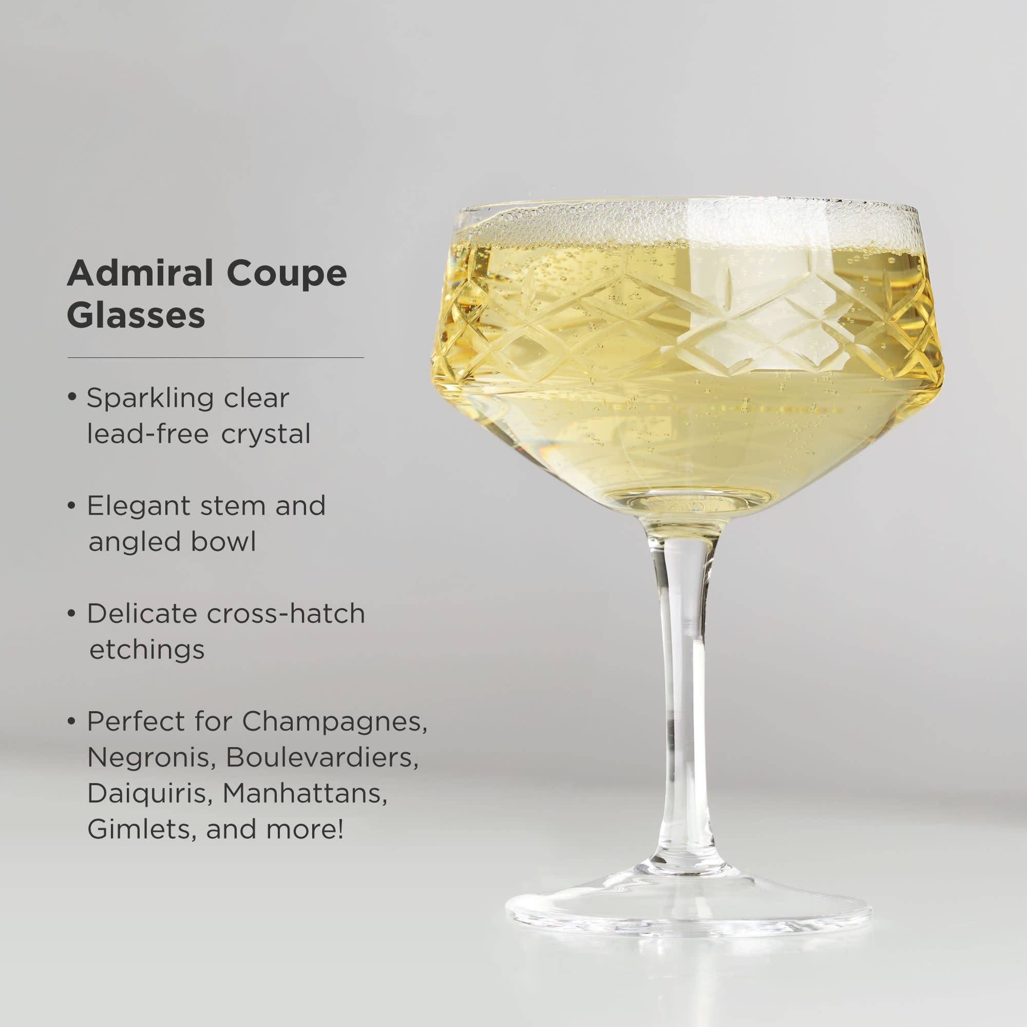 Premium Admiral Crystal Coupe Glasses Set - Elegant Champagne & Cocktail Glasses for Wedding, Party & Special Occasions - 12-Piece Shatter-Resistant Stemware Collection