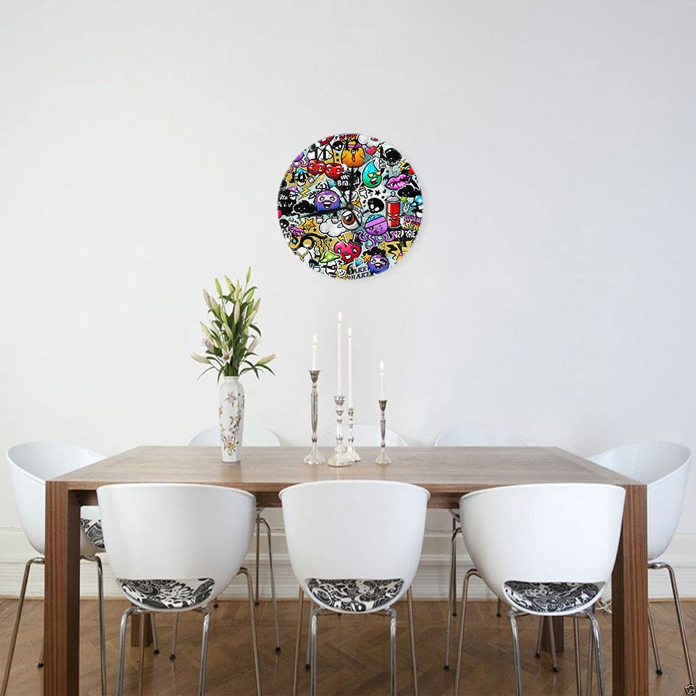 WONDERTIFY 10 Inch Silent Non-Ticking Graffiti Wall Clock with Bizarre Elements - Unique Battery Operated Round Wall Clock for Living Room, Bedroom & Office Decor