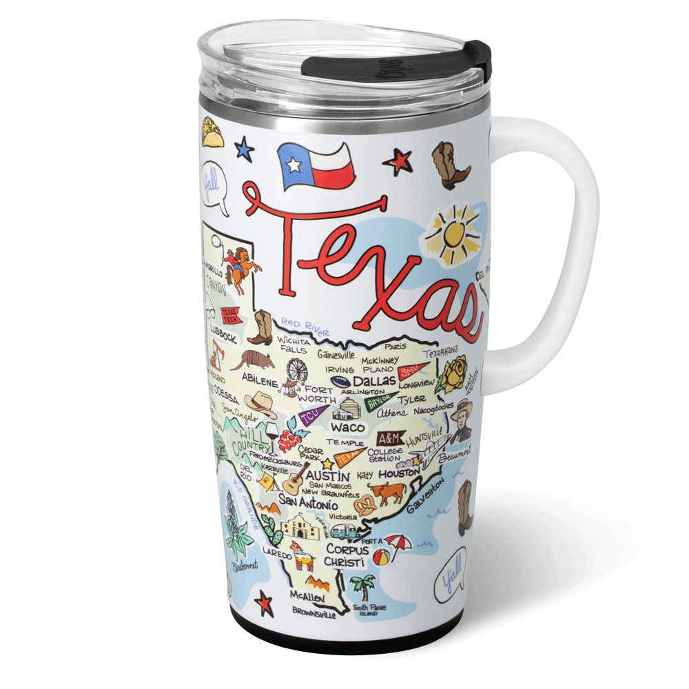 22oz Texas Insulated Travel Mug - Stainless Steel Vacuum Flask with Lid & Handle - Perfect for Coffee, Tea & Hot Drinks on the Go, Commuting & Road Trips