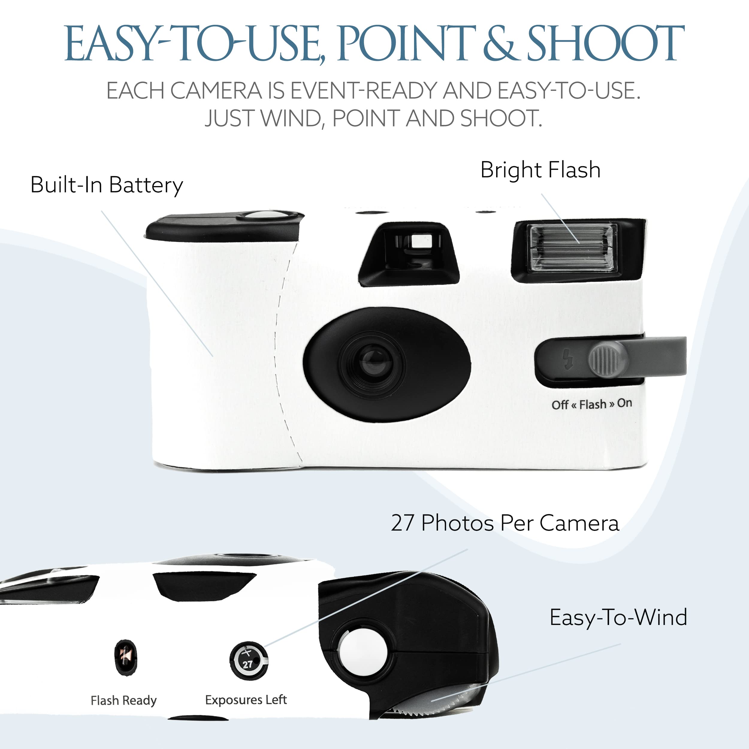 White Disposable Wedding Cameras (12 Pack) – Bulk Disposable Film Cameras for Weddings, Parties & Events – Includes Carrying Tote & Photo Development Discount – 27 Exposures per Camera – Made in USA – Perfect for Guest Books, Reception Fun & Lasting Memories