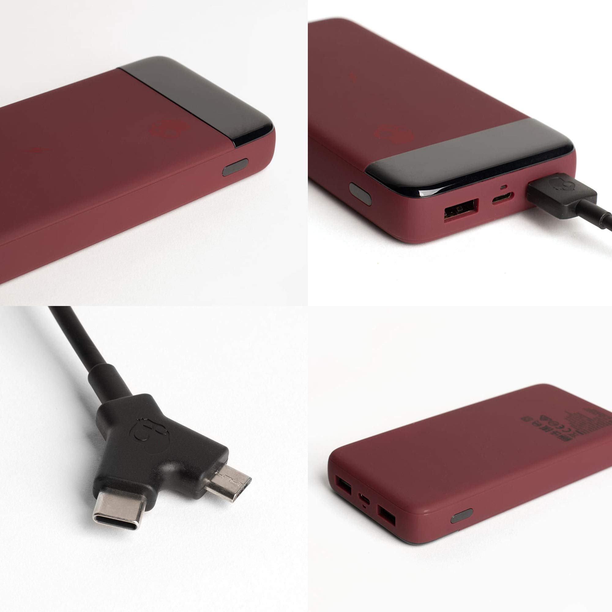 Skullcandy Stash Fuel 10000mAh Wireless Power Bank - 10W Fast Wireless Charger with USB-C & Dual USB-A Ports, Includes Micro USB/Type-C Cable (Grey/Blue) - Perfect for Travel, Camping & On-the-Go Charging